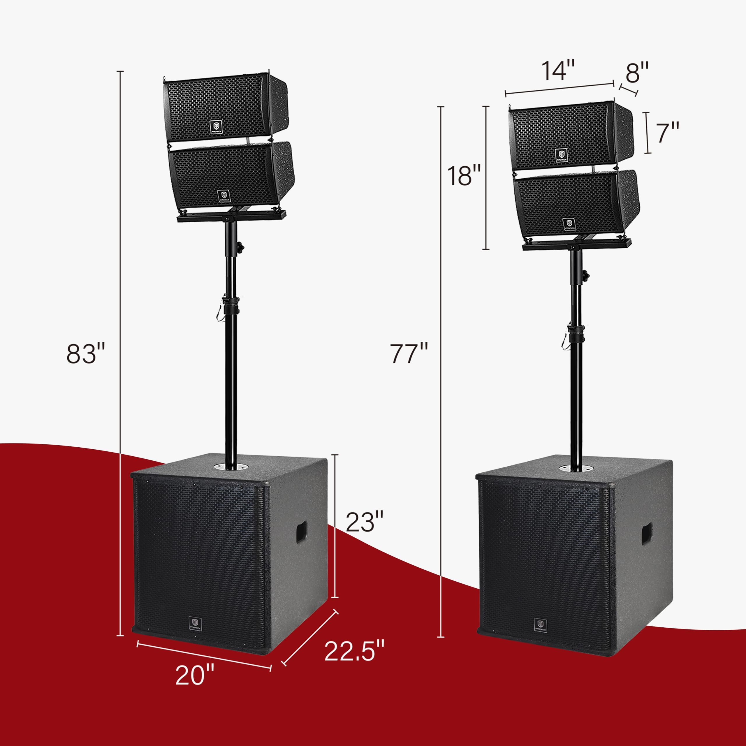 RECK 6000W P.M.P.O Stereo 15-inch Powered PA Speaker System DJ Combo Set, 4 Line Array Speakers and Two 15 inch Subwoofers with Bluetooth/USB/SD Card/Remote Control for Party DJ Wedding Meeting