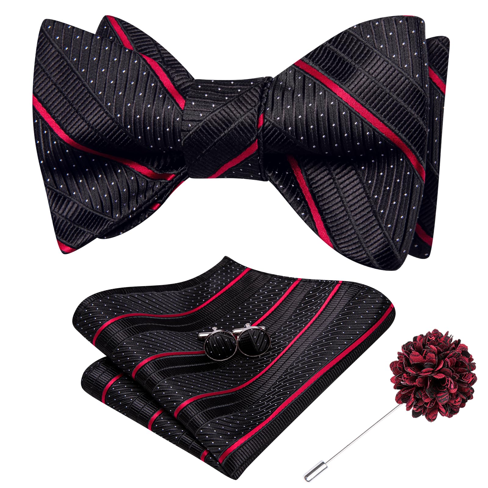 Dubulle Self Tie Bow Ties for Men Silk Paisley Bowtie Lapel Pin Set