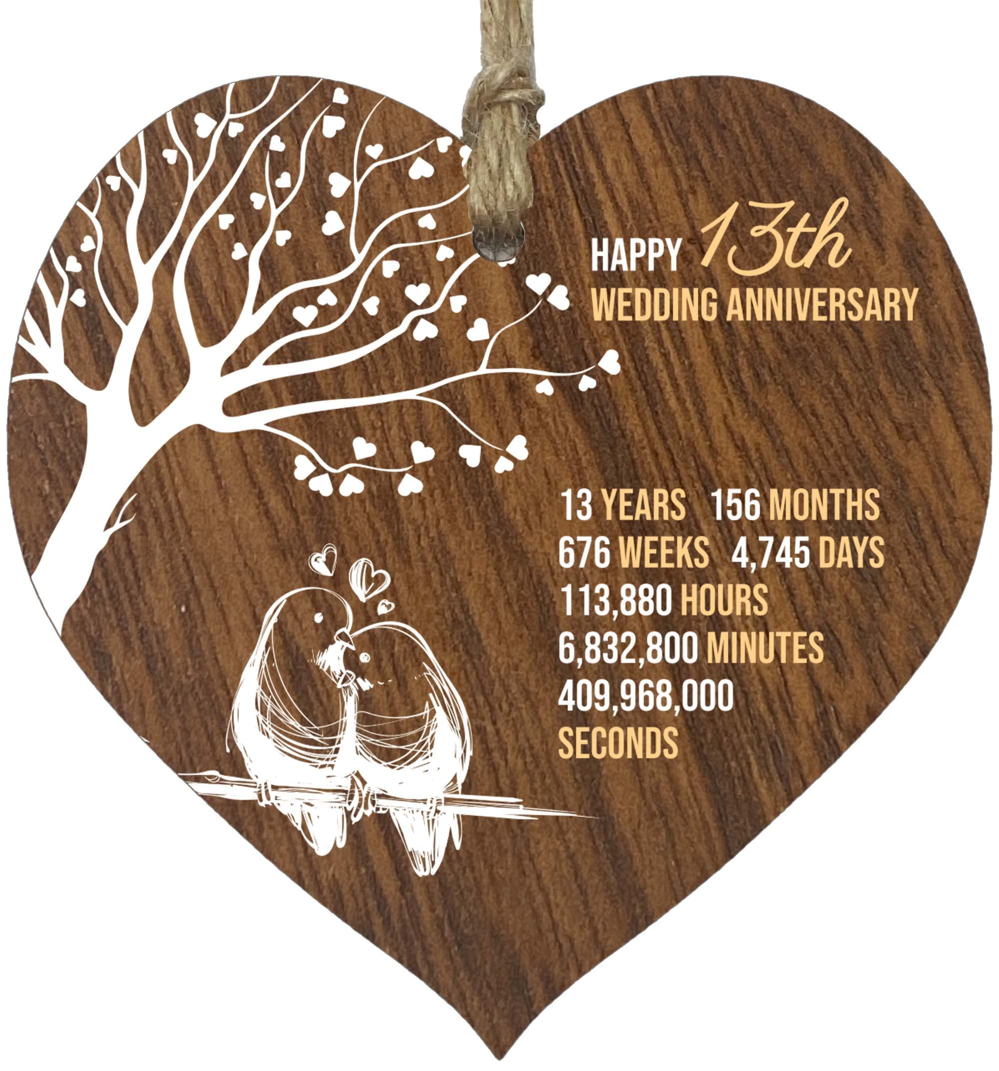 13th Wedding Anniversary Wooden Heart Plaque, Dark Wood Sign Keepsake, Celebrate Lace Anniversary Wife Husband Boyfriend Girlfriend Mom Dad, Plaque with Quotes Gifts from the Kids