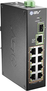 BV-Tech 8 Port PoE Switch with 1 Gigabit Uplink and Industrial DIN Rail - Power Over Ethernet Network Switch for IP Cameras, VoIP Phones, Wireless APs - IEEE802.3af/at, Wide Temperature Range