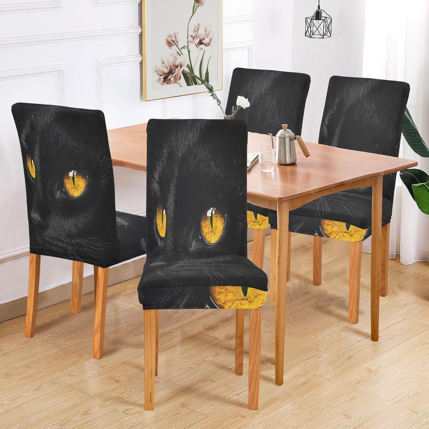 ALAZA Chair Covers for Dining Room, Black Cat's Eyes Stretch Chair Cover Sets Chair Protector Removable Washable for Ktichen Restaurant Hotel