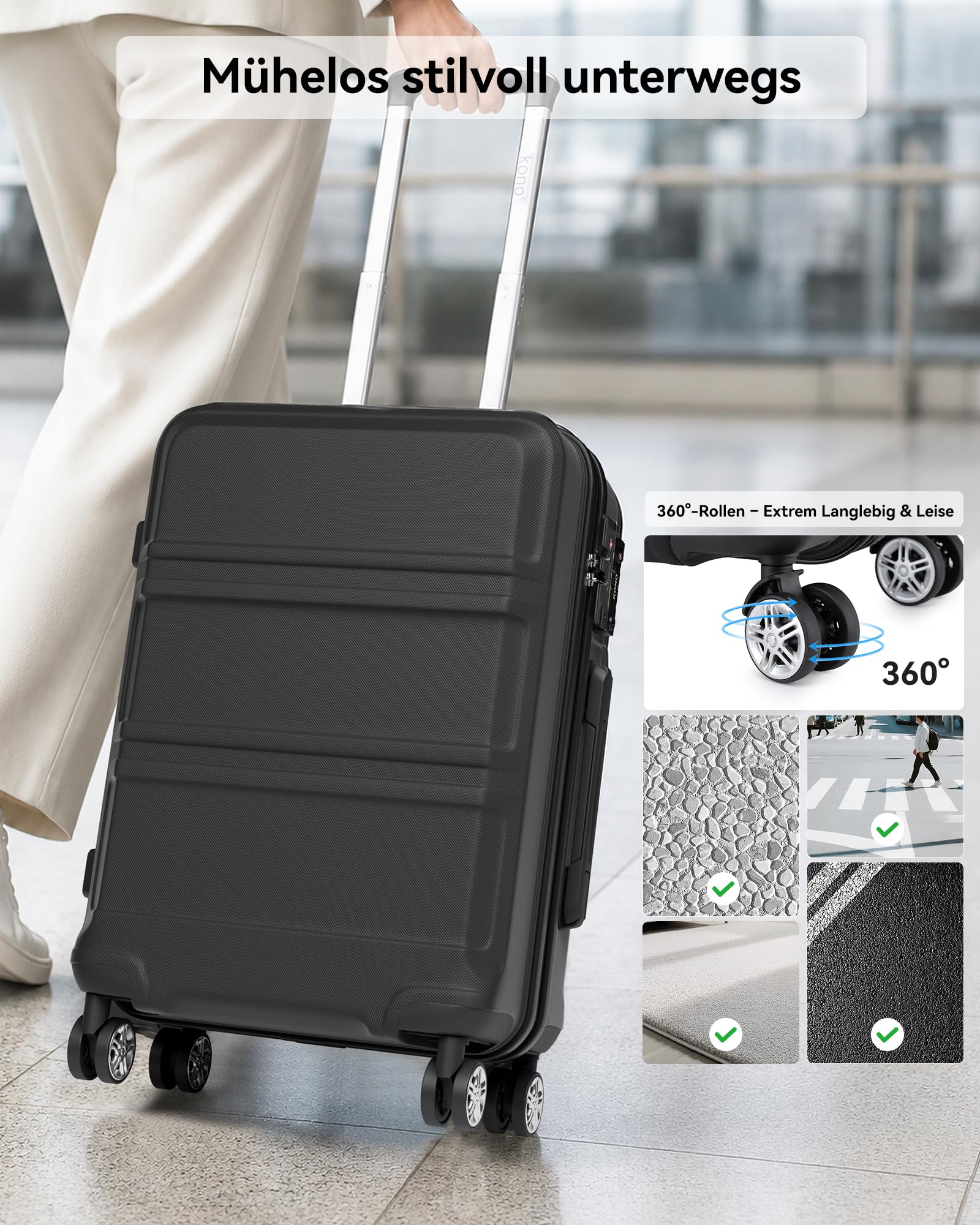 KONO Hartschalenkoffer ABS+PC Trolley TSA Schloss 360° Leisen Rollen Reisekoffer S M L XL XXL