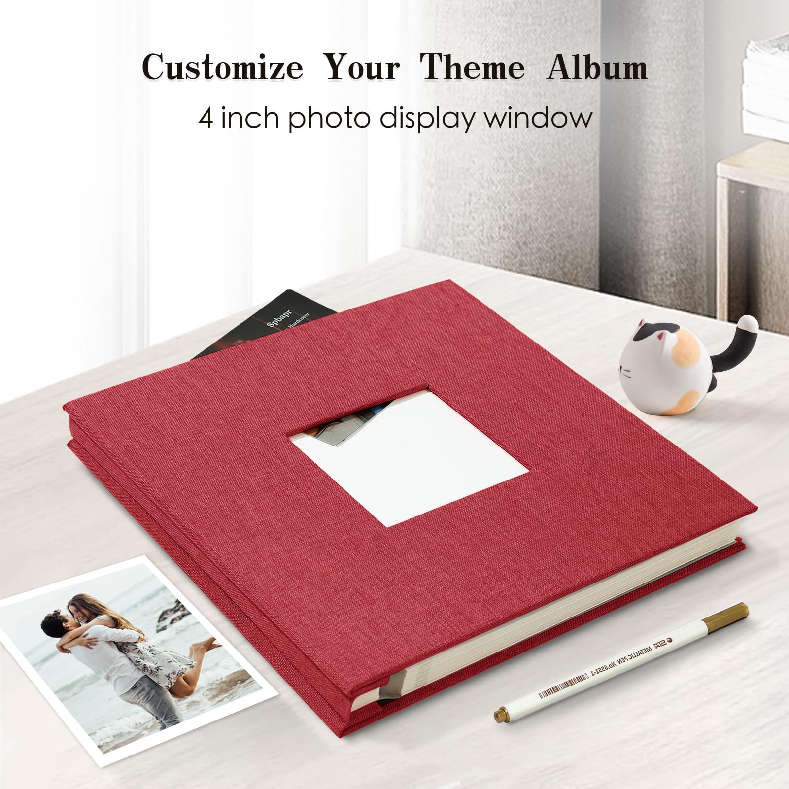 Spbapr Álbum de fotos grande autoadhesivo, 60 páginas, funda de lino, álbum de recortes magnético con una pluma de metal, para 4 x 6, 5 x 7, 6 x 8, 8 x 10, 10 x 12 imágenes