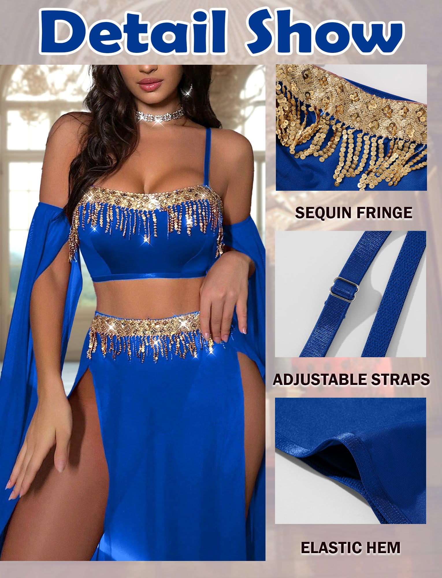 Costume de Danse Orientale pour Femmes Exotique Danseuse du Ventre Halloween Cosplay Robe Tops Tenue Festival Costumes de Danse Orientale