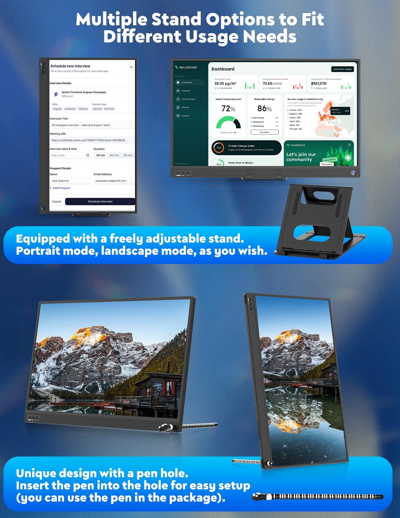 And Keyboard 15.6 Inch Portable Monitor Small PC Monitor 1920 X 1080P ...