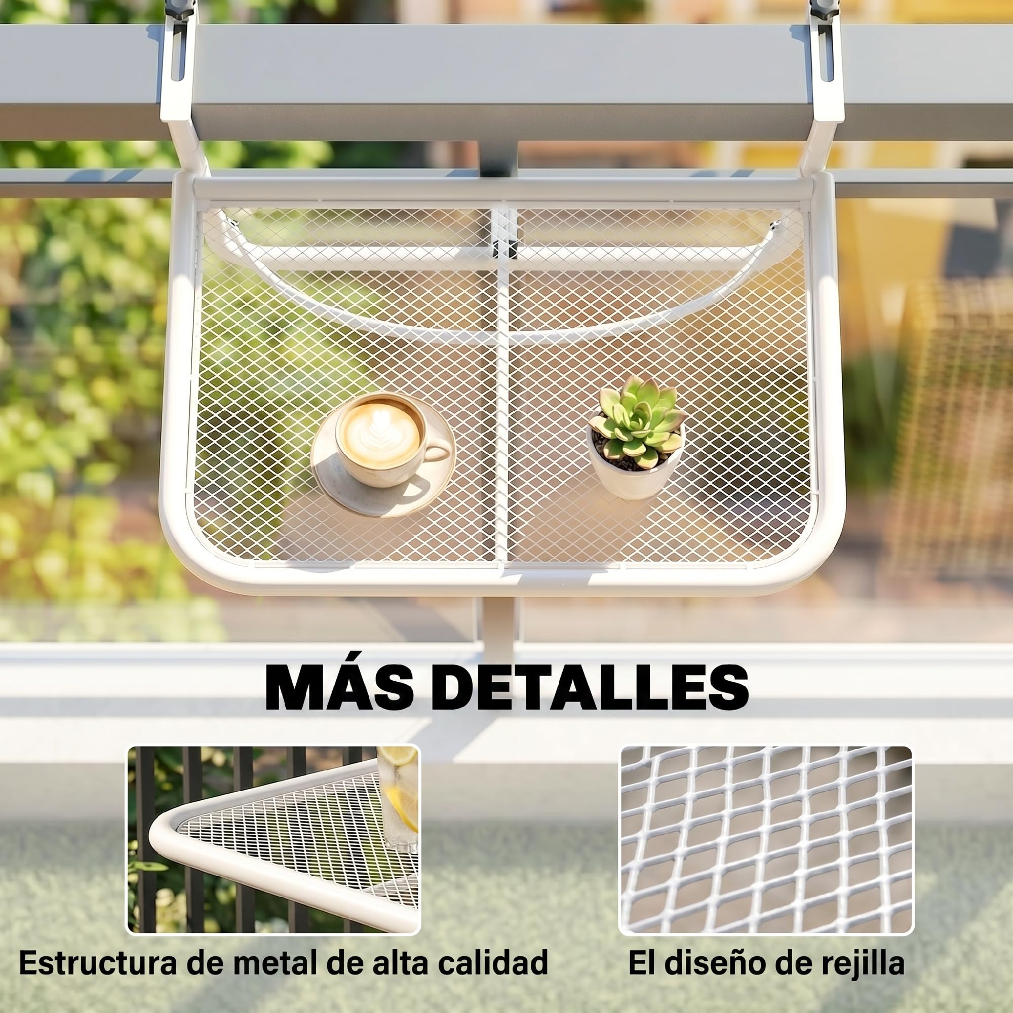 Outsunny Table Suspendue réglable pour Rampe de Balcon, Rectangle, Blanc