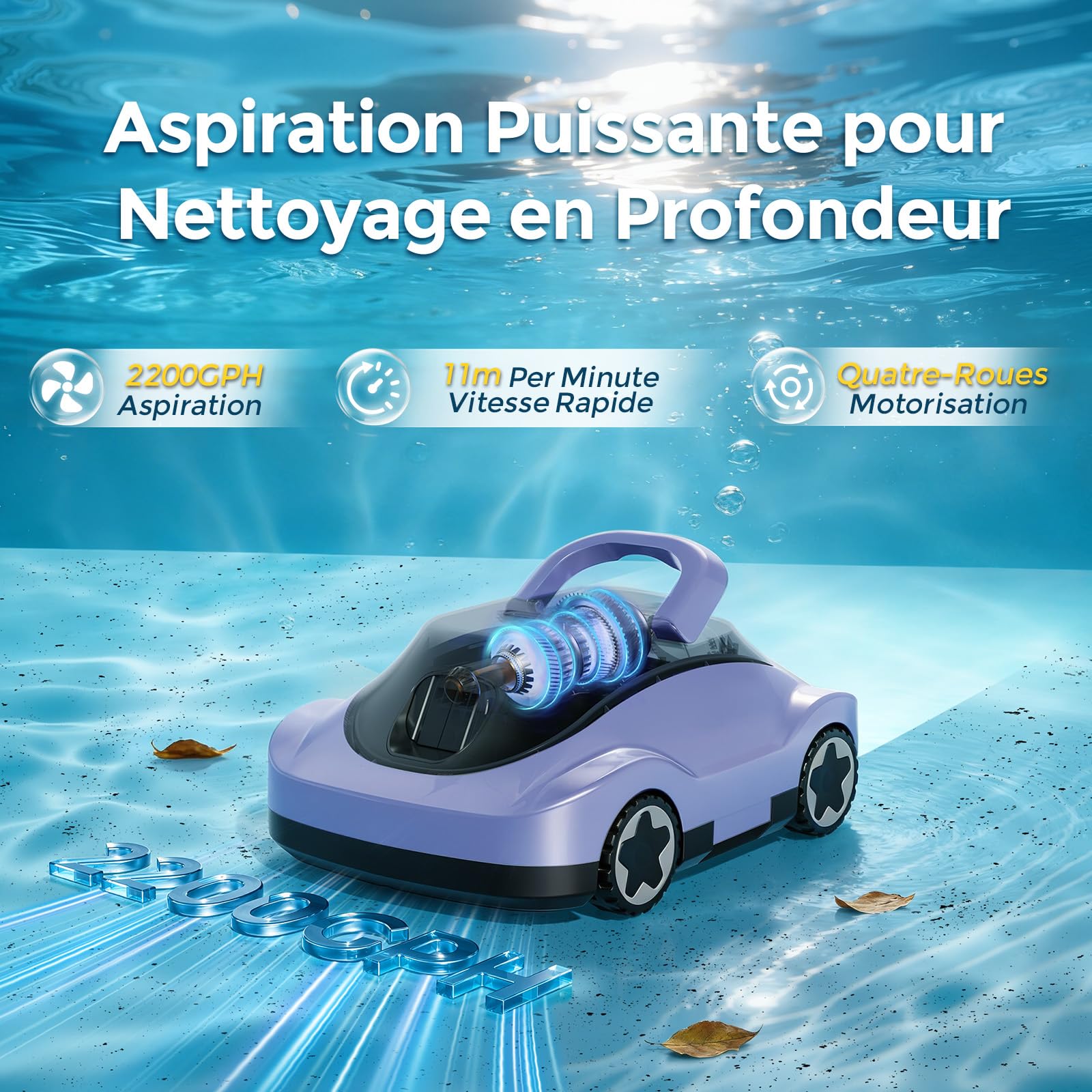 Robot Piscine, Aspirateur Piscine sans Fil, 180 Min d'Autonomie, Aspiration Puissante, Navigation Intelligente, Filtration Ultra-Fine, Auto-Parking, Robot Piscine sans Fil pour Piscines Hors Sol 200m²