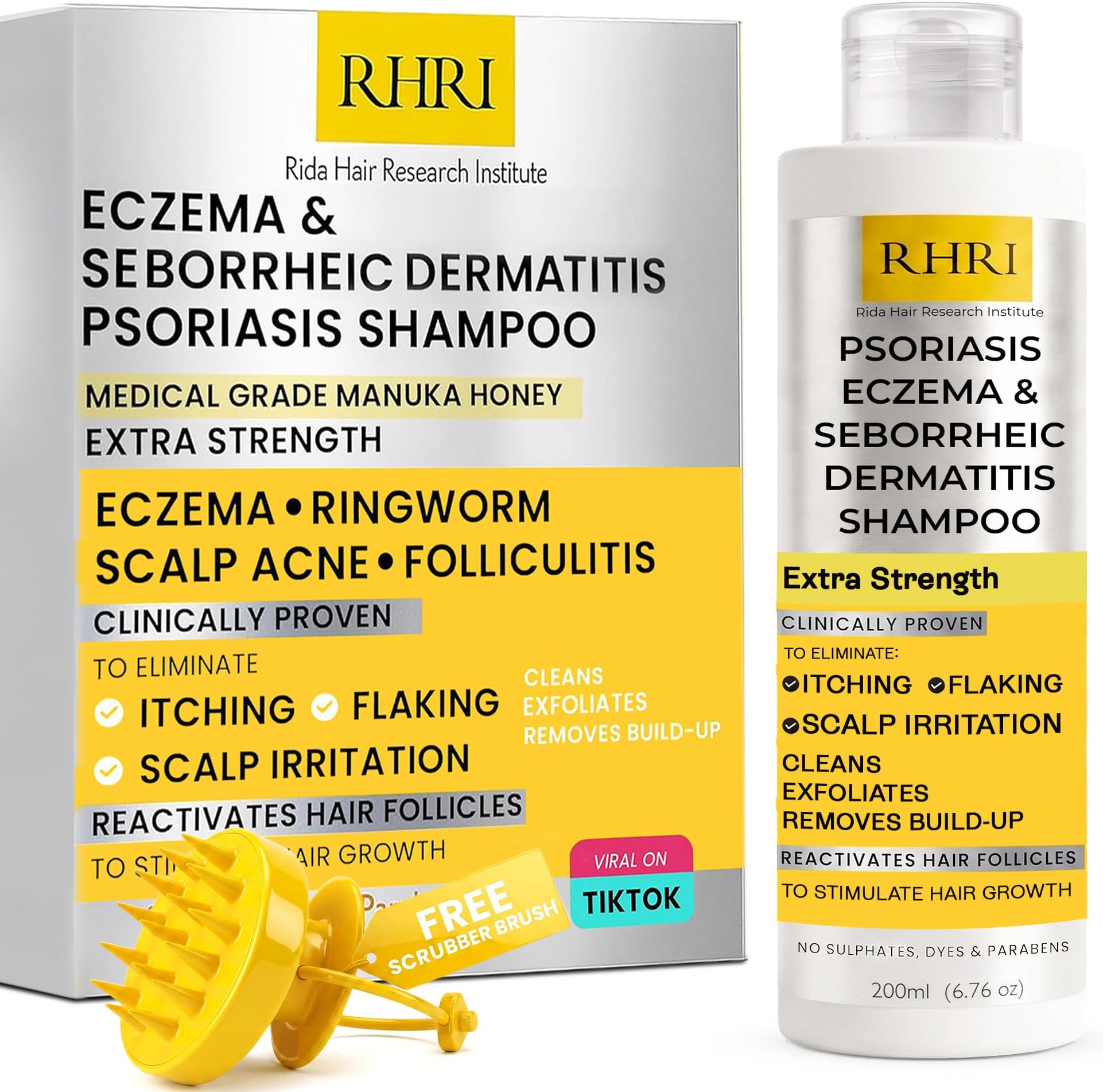 RHRI Psoriasis Shampoo for Men & Women | Itchy Scalp Treatment with Manuka Honey | Best for Eczema, Seborrheic Dermatitis, Ringworm & Folliculitis Scalp Treatment