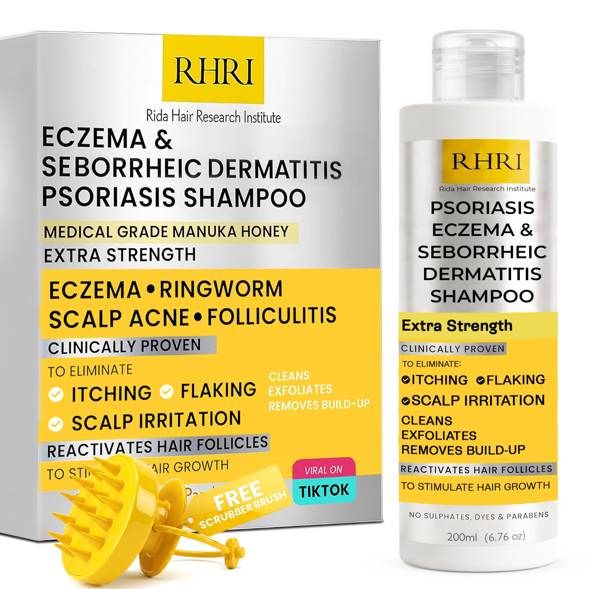 Rida Hair Research Institute Szampon na łuszczycę dla mężczyzn i kobiet z miodem Manuka - najlepszy sposób na swędzenie skóry głowy, egzemy i łojotok
