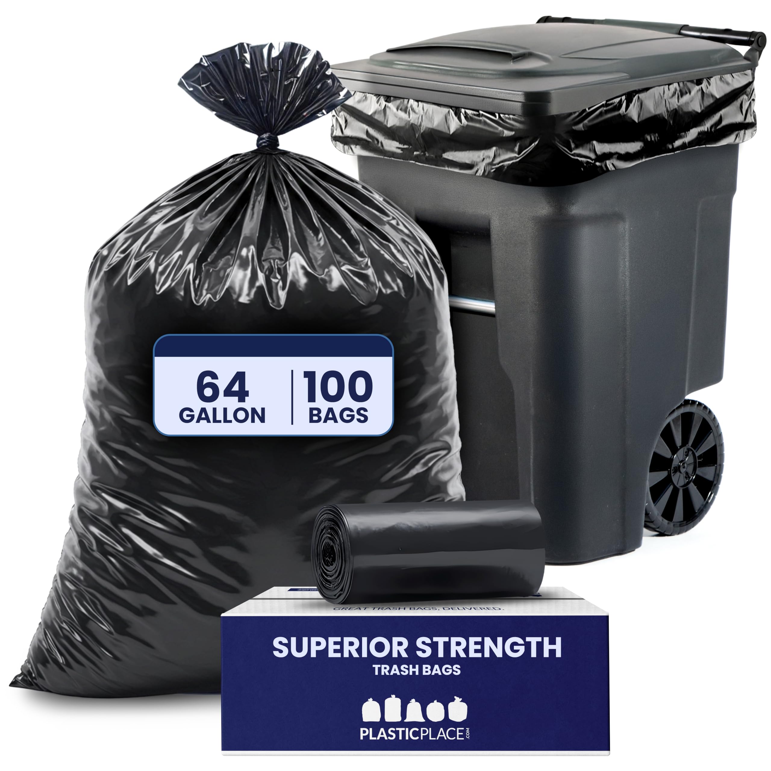 Plasticplace W65LDBTL12RL Bolsas de Basura de 64 galones para Toter, Negro, 100 count