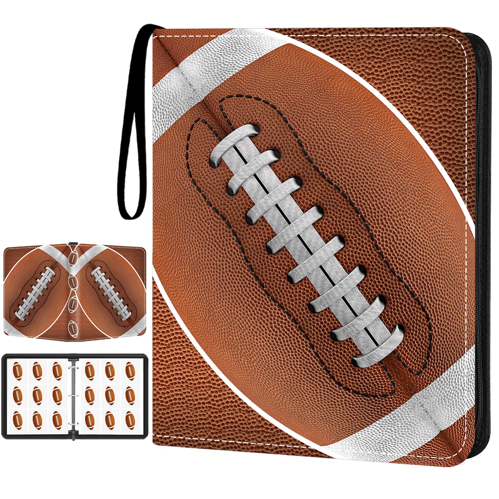 Zeatta Football Card Binder 900 Pockets with 50 Removable Sleeves, Zippered PU Leather Trading Card Organizer Album for Sports Collectibles, Premium