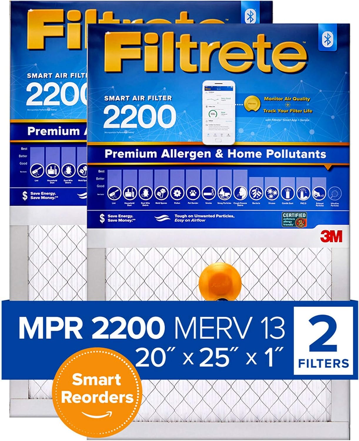 Filtrete 20x25x1, Smart Replenishable AC Furnace Air Filter, MPR 2200, Premium Allergen & Home Pollutants, 2-Pack (Exact Dimensions 19.72 x 24.72 x 1.1) 20x25x1 2-Pack