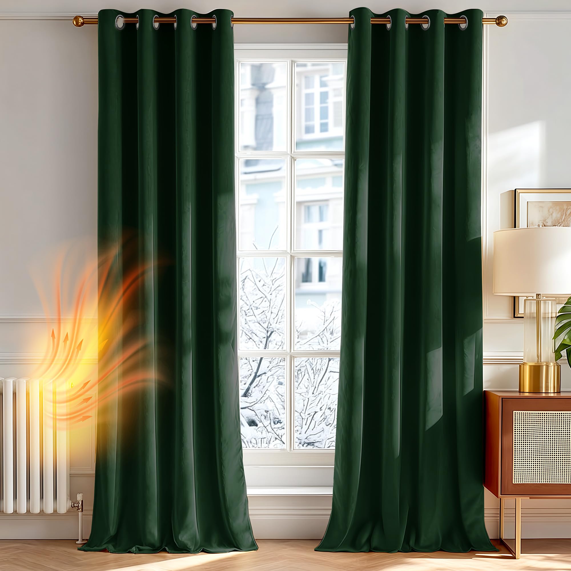 Deconovo Rideaux Occultants, Rideaux au Touche Velours Hollandais, avec Œillets, Isolation Thermique, 140x290 CM (Largeur x Hauteur), Vert Sapin, 2 Pièces