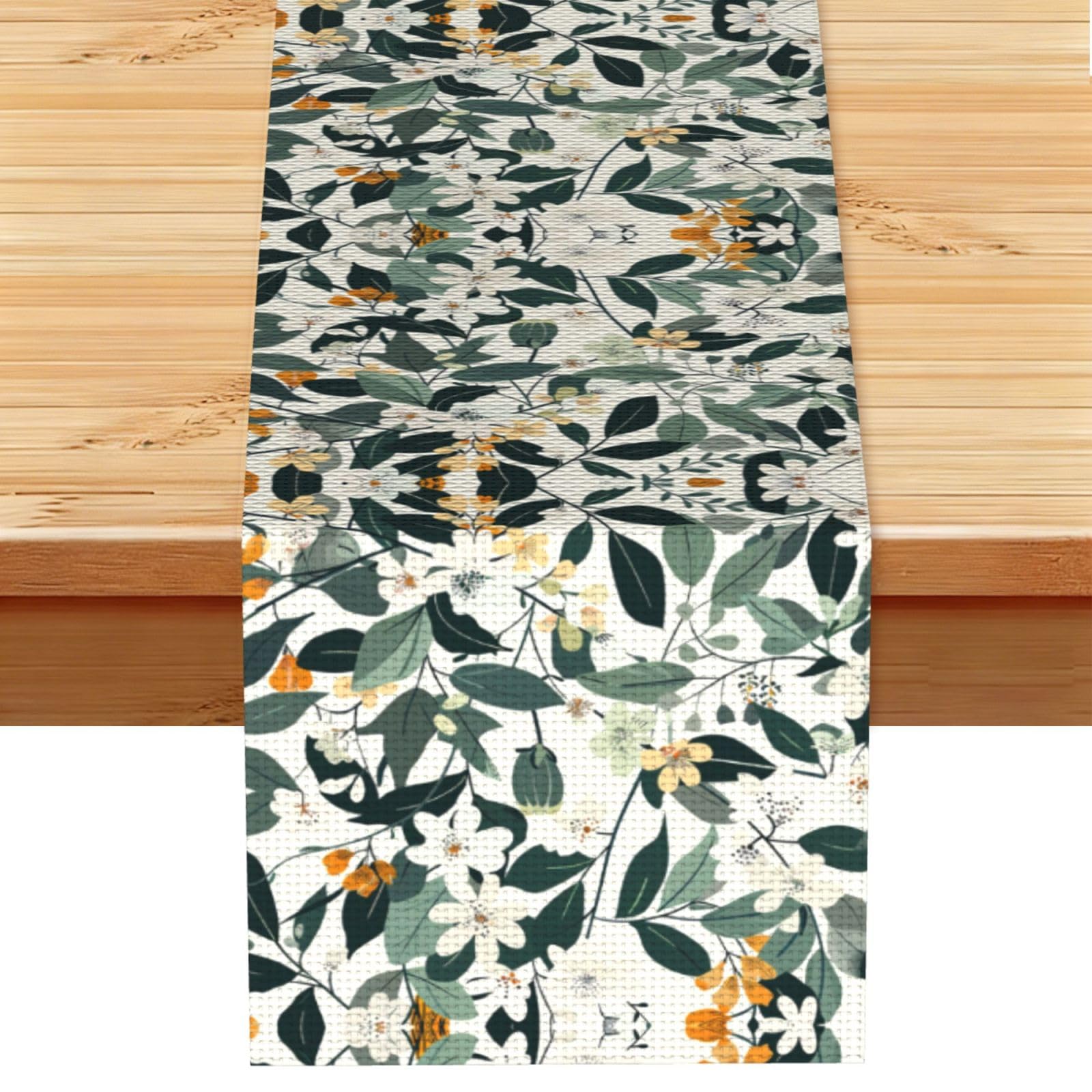Elegant Green Leafy Blossoms Printed Table Runner 13 x 72, Wrinkle Resistant Decor for Dining Table Coffee Table Fireplace