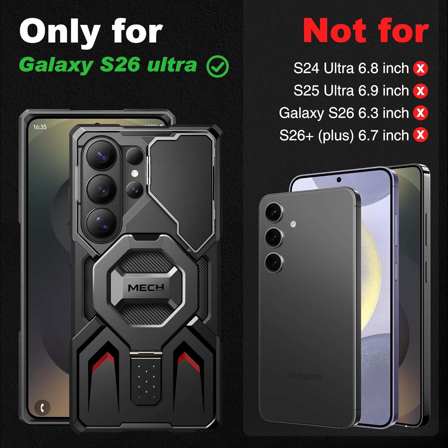 tongate for samsung galaxy s26 ultra case with magnetic stand, compatible with magsafe [built-in camera cover & ring holder][military-grade protection] anti-slip rugged phone case for s26 ultra, black black s26 ultra case with magnetic stand