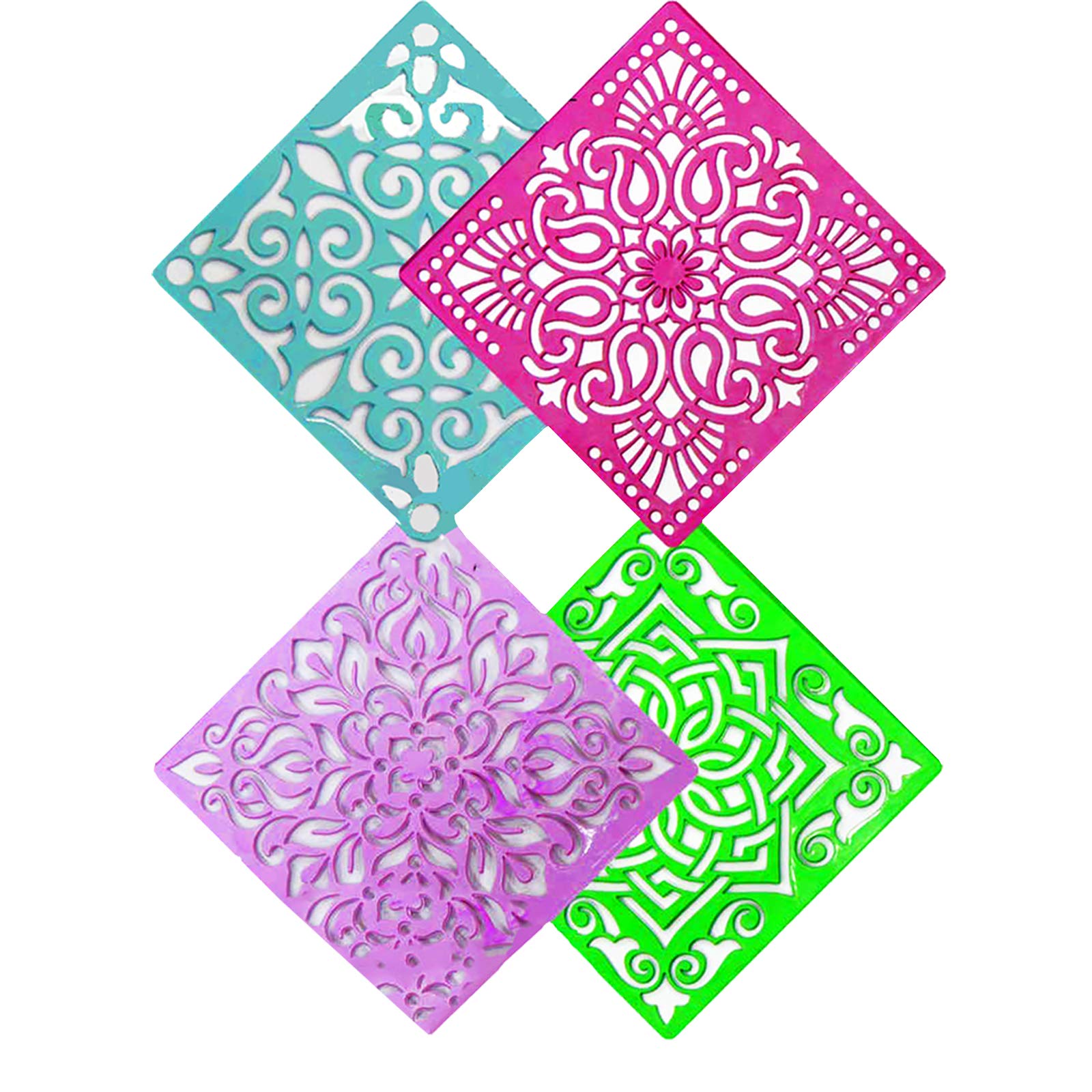 Ascension 12 Different Design Draw Rangoli Making Kit, Rangoli Stamp - Om, Swastik, Flower, Assorted Multi Colourful Rangoli Designs, Rangoli Making Stencils,Plastic 2