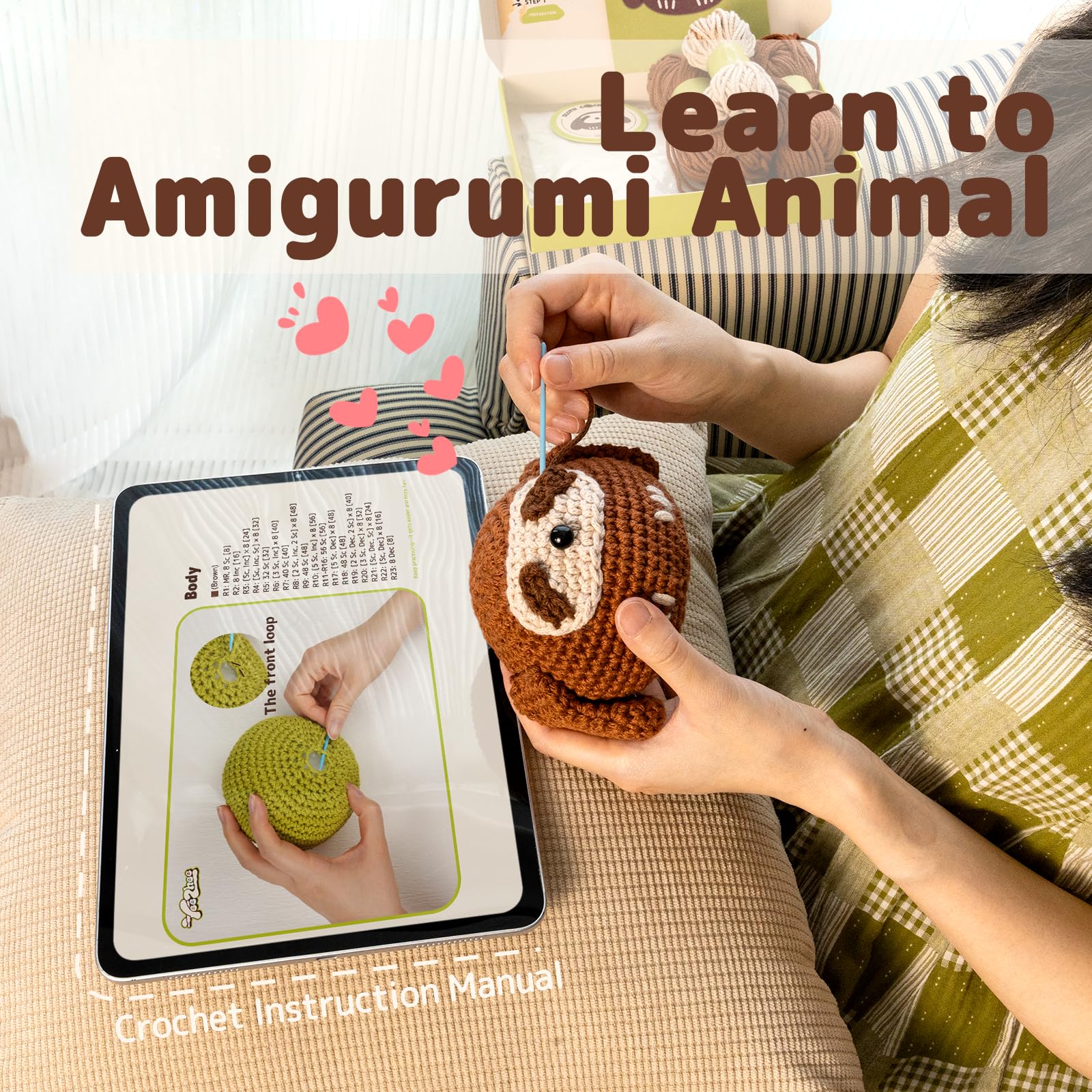 Yeezhee Kit de ganchillo para principiantes – Juego completo de iniciación de animales amigurumi con tutoriales en video paso a paso, hilo y gancho de ganchillo, regalo de peluche fácil para adultos y