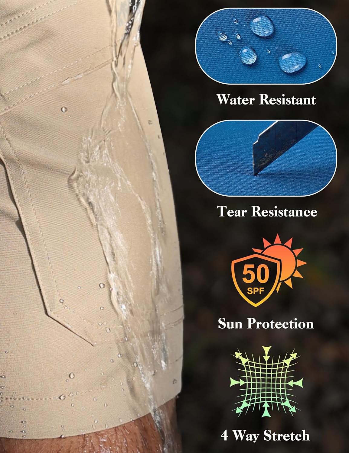 KPSUN Men's 7" Hiking Cargo Shorts Lightweight Quick Dry Tactical Golf Shorts with Zipper Pockets for Fishing Camping Work