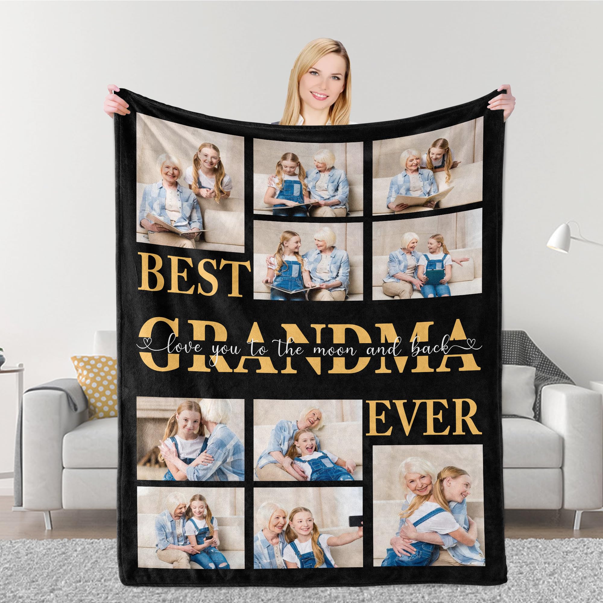 Personalized Mother's Day Blanket Gifts for Best Grandma Ever, Custom Blanket with Photo, Customized Birthday Gifts for Grandma Nana from Granddaughter Grandson