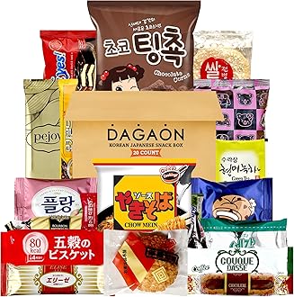 Dagaon Korean Japanese Snack Box 20 Count - Collection of Snacks Including Ramen, Biscuits, Cookies, Pies, Crackers, Chips, Candies and Much More from Japan and Korea. Dagashi Assortments Set.