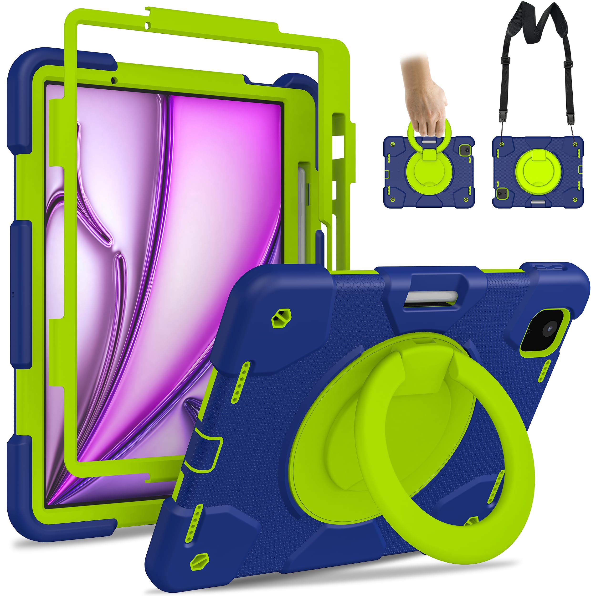 Andnary Case for iPad Air 11 inch Case M3 2025/ M2 2024 (Air 7th/6th Generation), Heavy Duty Shockproof Cover with Screen Protector, 360° Rotating