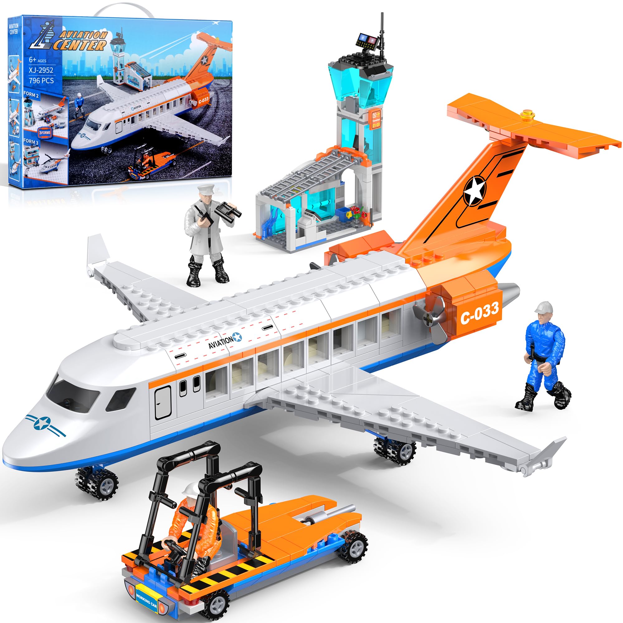 Kit de Construcción Aeropuerto Ciudad, 796 PCS Avión de Pasajeros 3 en 1, Centro de Aviación con Autobús/Camión Radar/Torre y Shuttle, City Airport Juguete Stem para Niños de 6 a 12 Años+