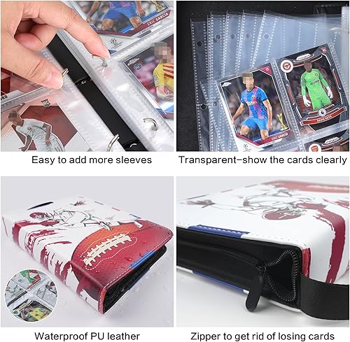 Miniatura 3 de Carpeta de tarjetas de fútbol con 400 bolsillos con mangas, piel sintética de alta calidad, bolsillos transparentes, adecuada para tarjetas