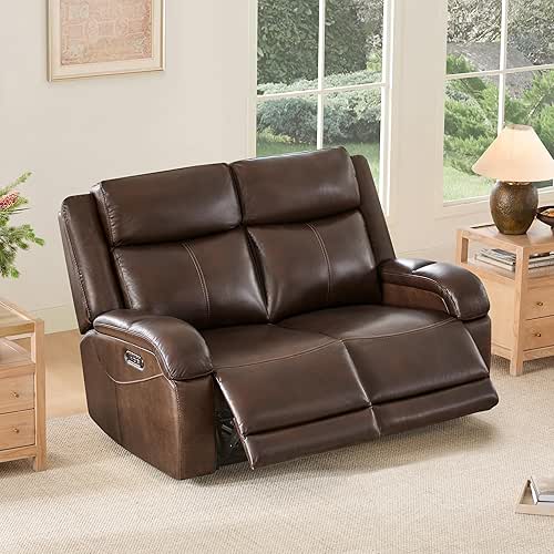 Watson & Whitely Genuine Leather Power Loveseat Recliner Sofa, 2