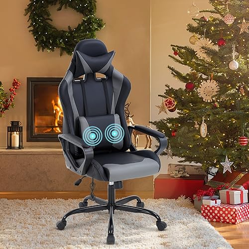 Miniatura 82 de Silla ergonómica para videojuegos, silla de juegos de piel sintética con reposacabezas, silla de carreras para computadora con soporte lumbar, silla