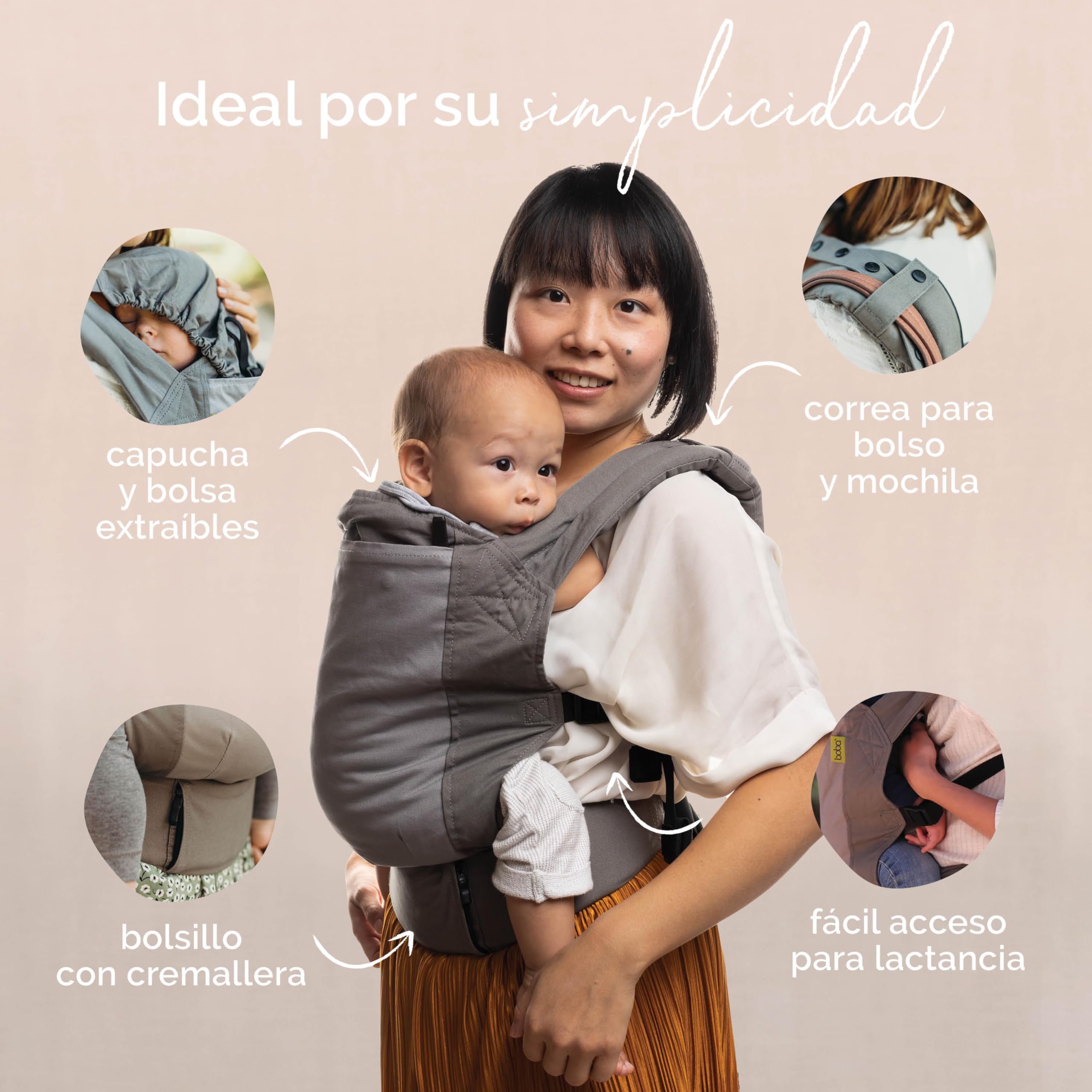 Boba Classic Mochila Portabebés, Porta Bebés Recién Nacidos y Niños Pequeños, Mochila de Porteo para Bebé 100% Algodón, Portabebés Ergonómico, Portabebés para Peques de 3-20 kg (Dusk) — view 3