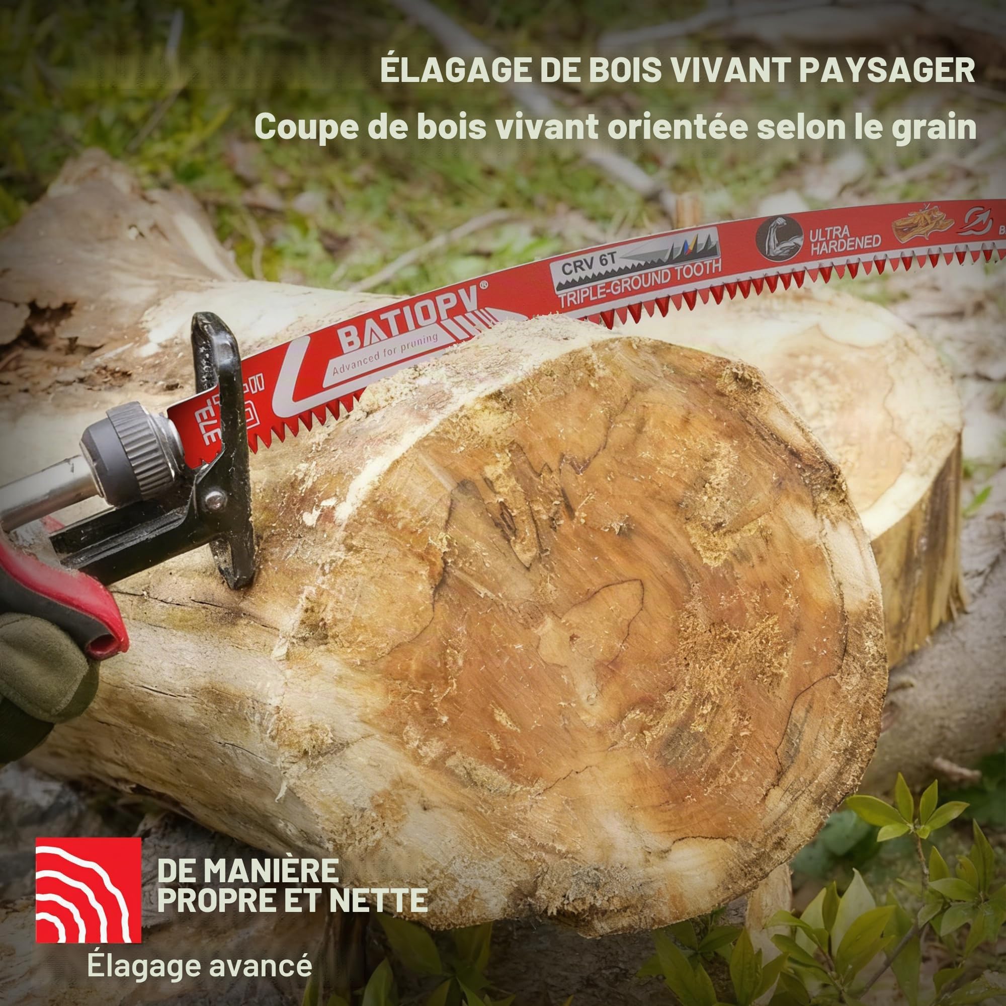 Lames de scie sabre 3 pièces 375 mm – 6 TPI dents japonaises – Lames courbées pour bois, élagage, bois de chauffage, bois sec et vert