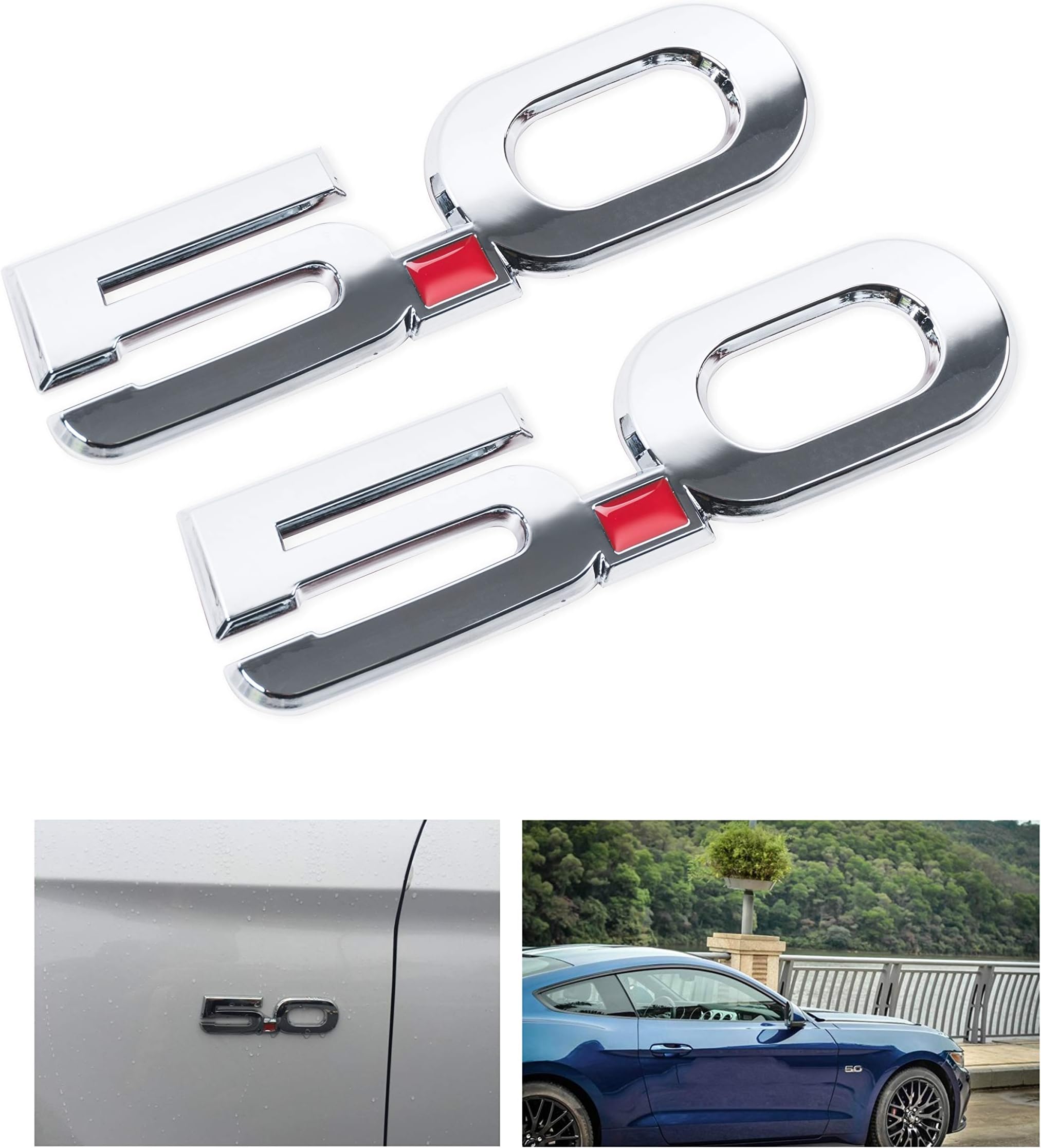 5.0 Emblem for Ford Mustang 2Pack Silver HPOW