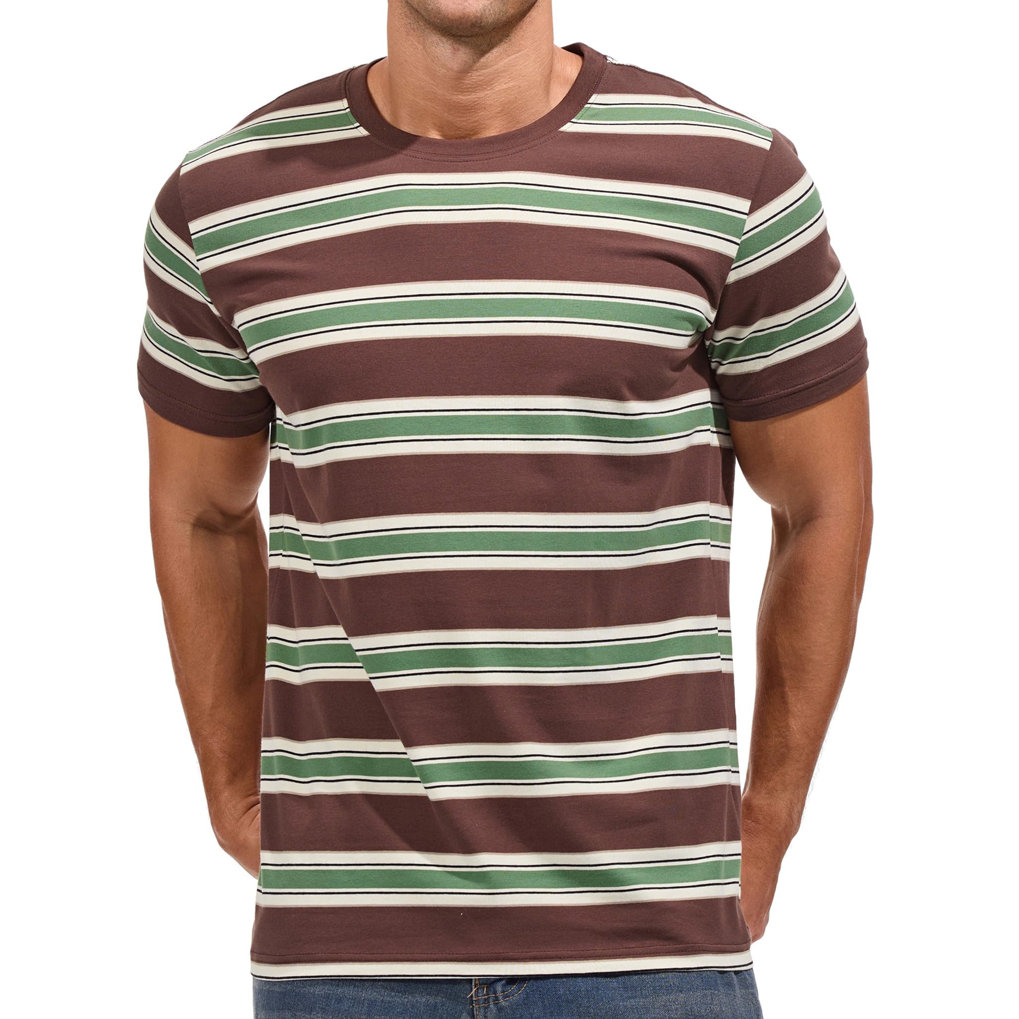 VEIISAR Gestreiftes Herren T-Shirt aus 95% Baumwolle & 5% Elasthan – Bequemes & elastisches T-Shirt – Casual Freizeit-Shirt