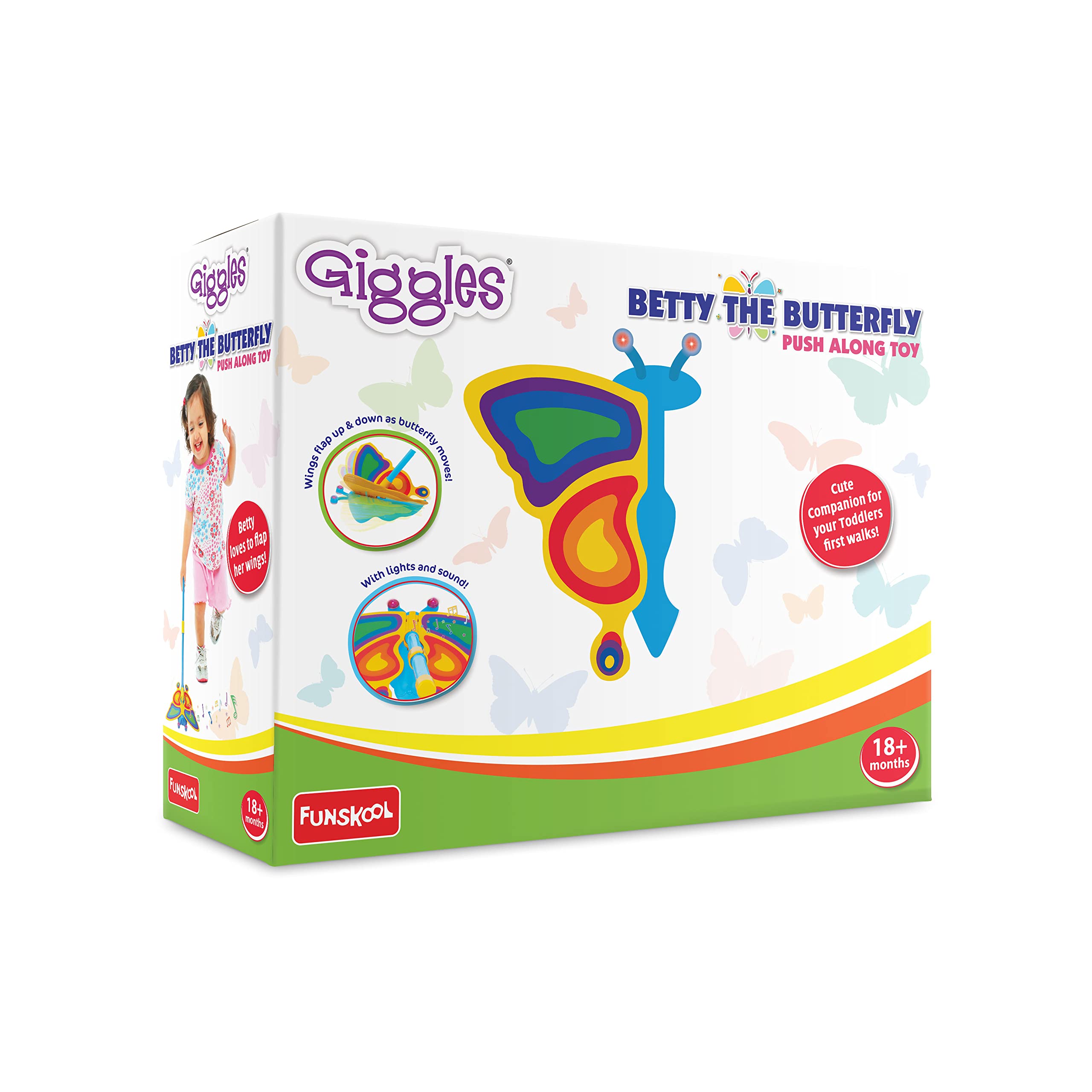 Funskool Giggles - Betty The Butterfly, Push Along Toy, Playful Kids Toy with Detachable Handle, Lights and Music, Ideal for Toddlers, 18 Months + (B0BZP3RP4Y) Amazon Price History, Amazon Price Tracker