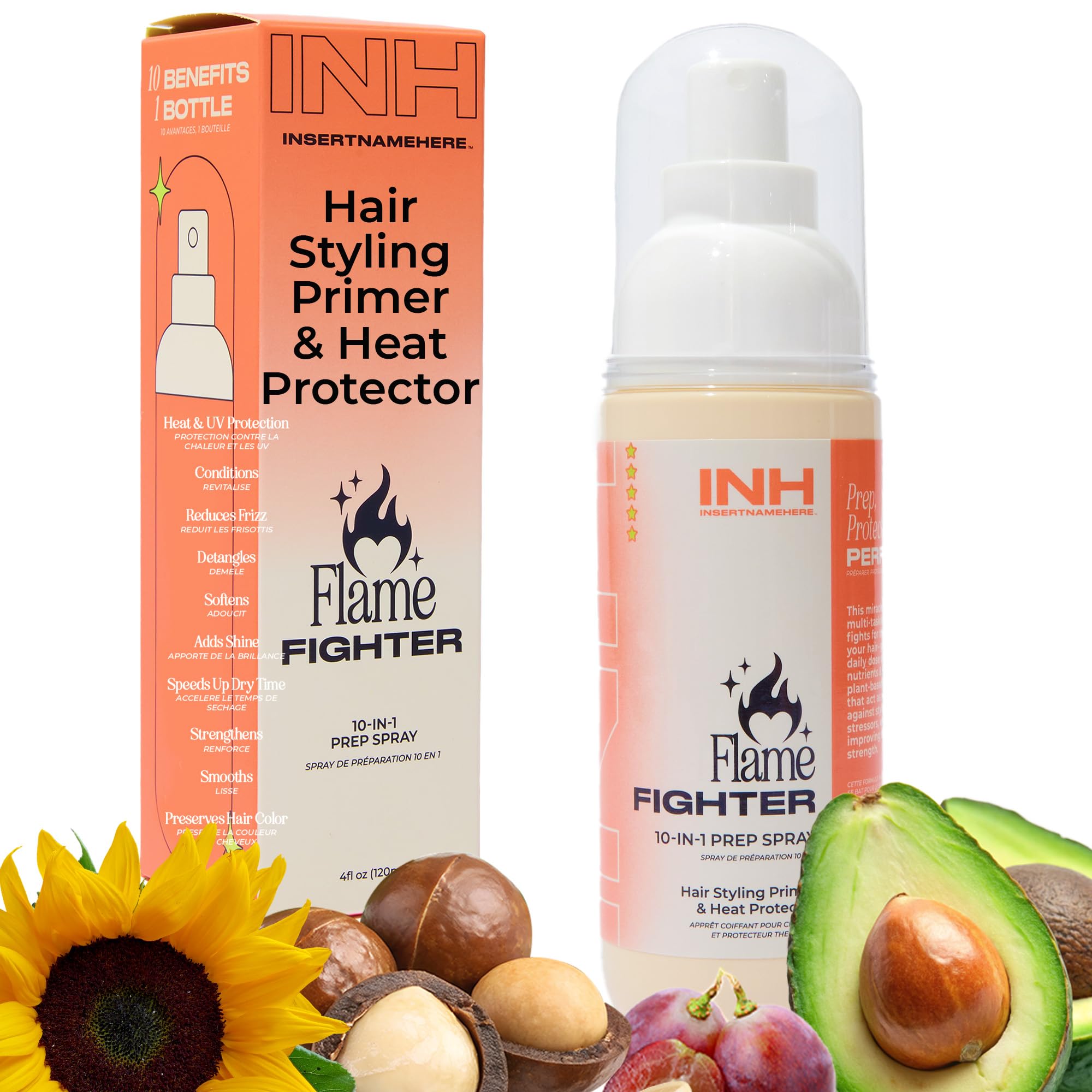 INH Heat Protection Spray | Thermal Protectant for Styling & Blow Drying | Detangler, Frizz Tamer & Shine Enhancer with Wheat Protein & Aloe Vera | 4 fl oz/120ml