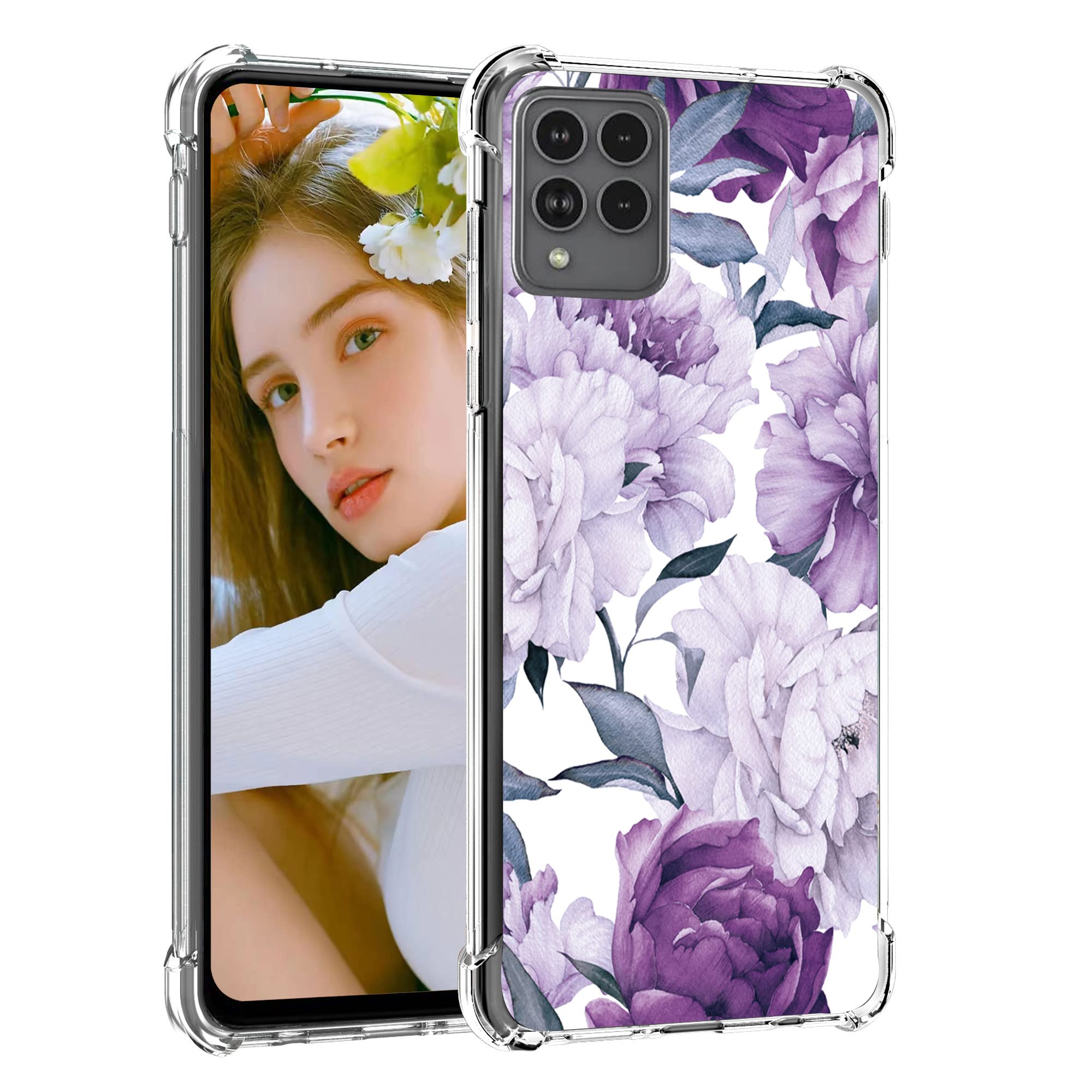 Bereajoy for T-Mobile Revvl 6 Pro 5G Case,TPU Soft Rubber Four Corners Reinforced Anti-Fall Mobile Phone case Cover for T-Mobile Revvl 6 Pro 5G (Purple Flower)