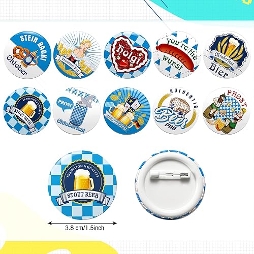 Miniatura 3 de Juego de 60 piezas de decoración de Oktoberfest, incluye 30 botones de Oktoberfest, insignias de estilo bávaro y 30 pulseras de goma para tema