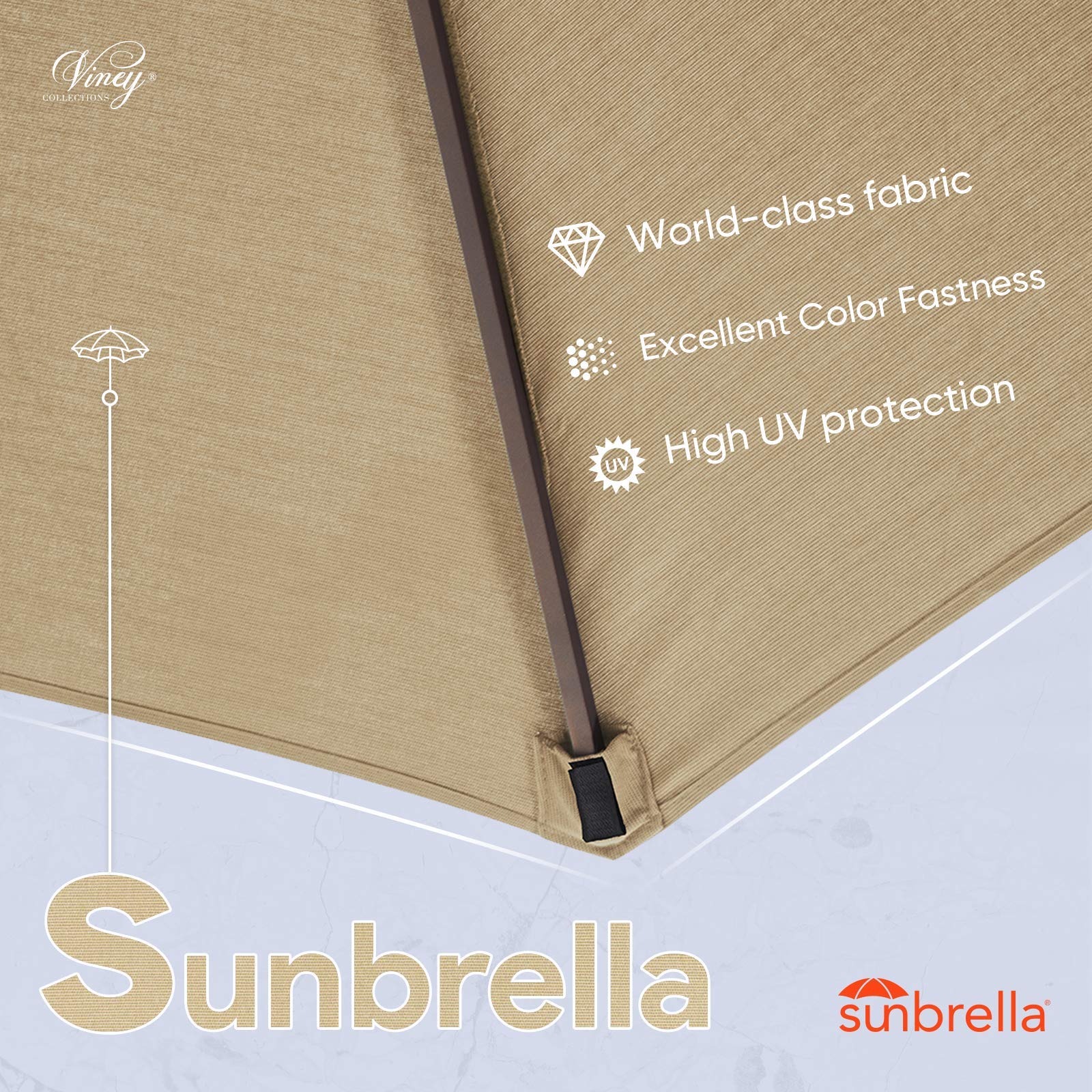 VINEY 9FT 3Tiers Sunbrella Umbrella Market Table Sun Umbrella Aluminum