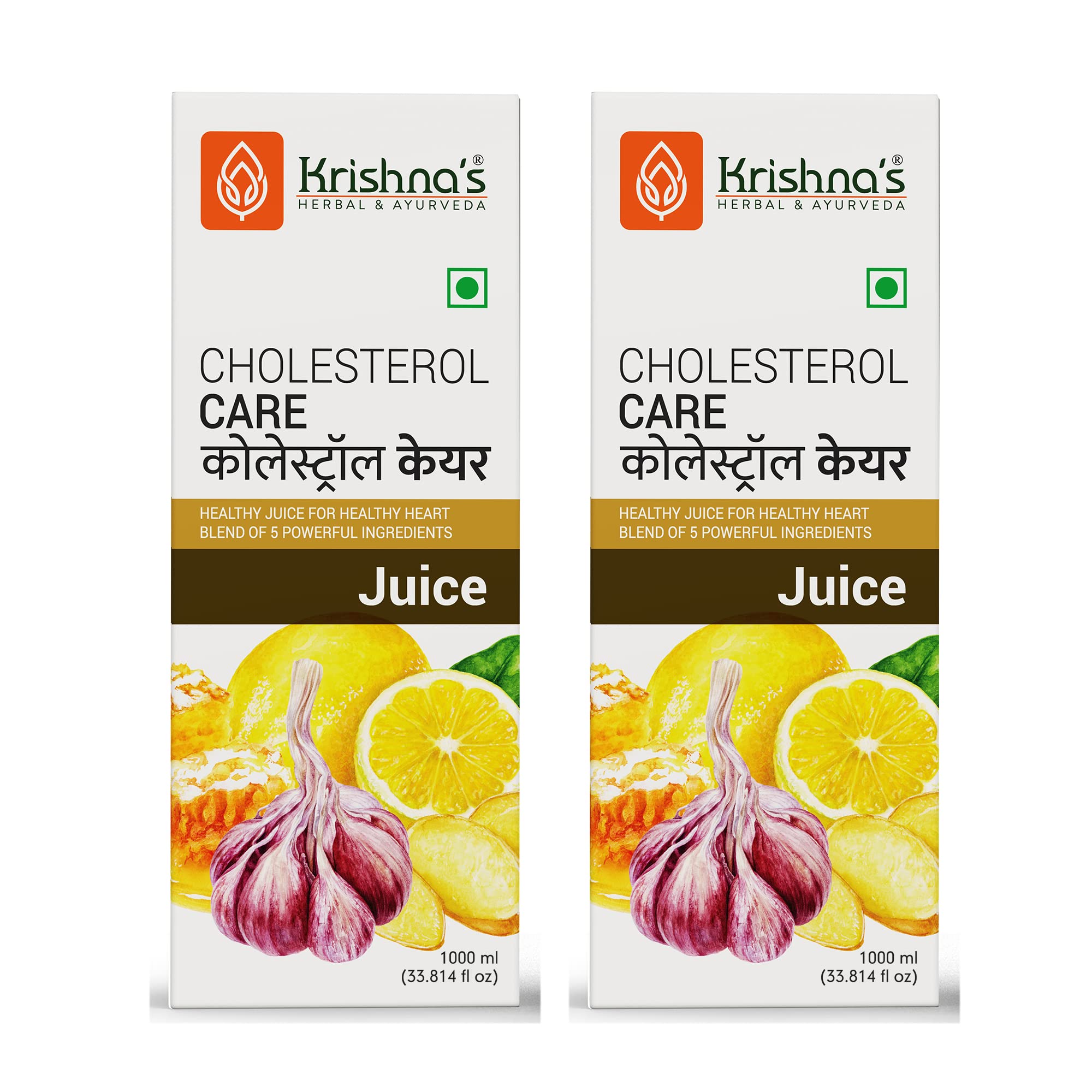 KRISHNA'S HERBAL & AYURVEDA Cholesterol Care Juice - 1000 Ml (Pack Of 2) | Contains Honey With Apple Cider Ginger Garlic, Sugar Free, Helps In Digestion And Immunity