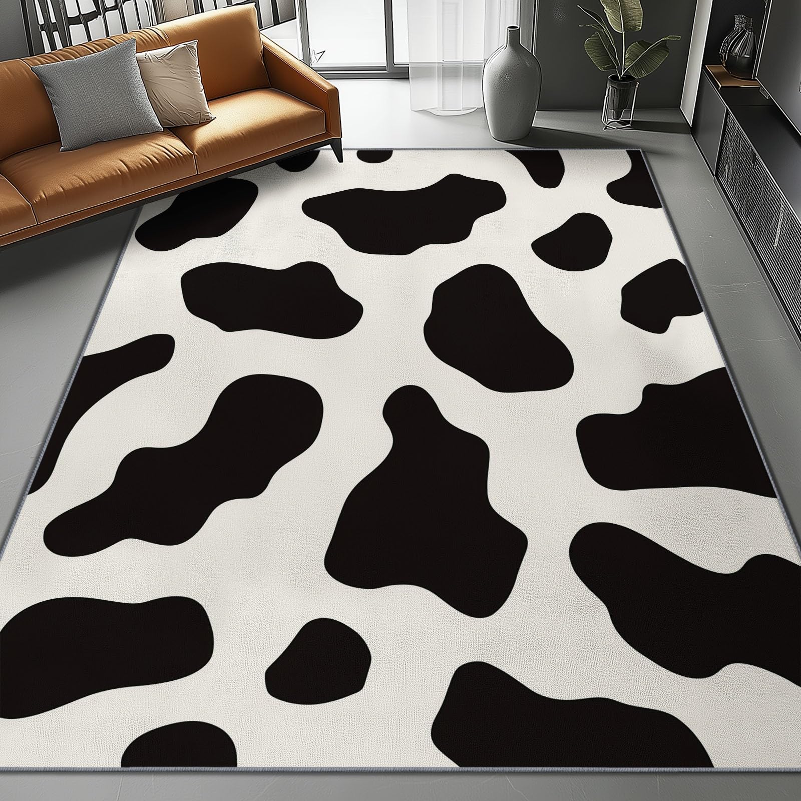 Tappeto Moderno Lavabile In Lavatrice – Pelo Corto Morbido E Antiscivolo, Ideale Per Soggiorno, Camera Da Letto, Sala Da Pranzo E Facile Da Pulire 100 X 150 Cm Strisce Macchie E Motivi Di Mucca