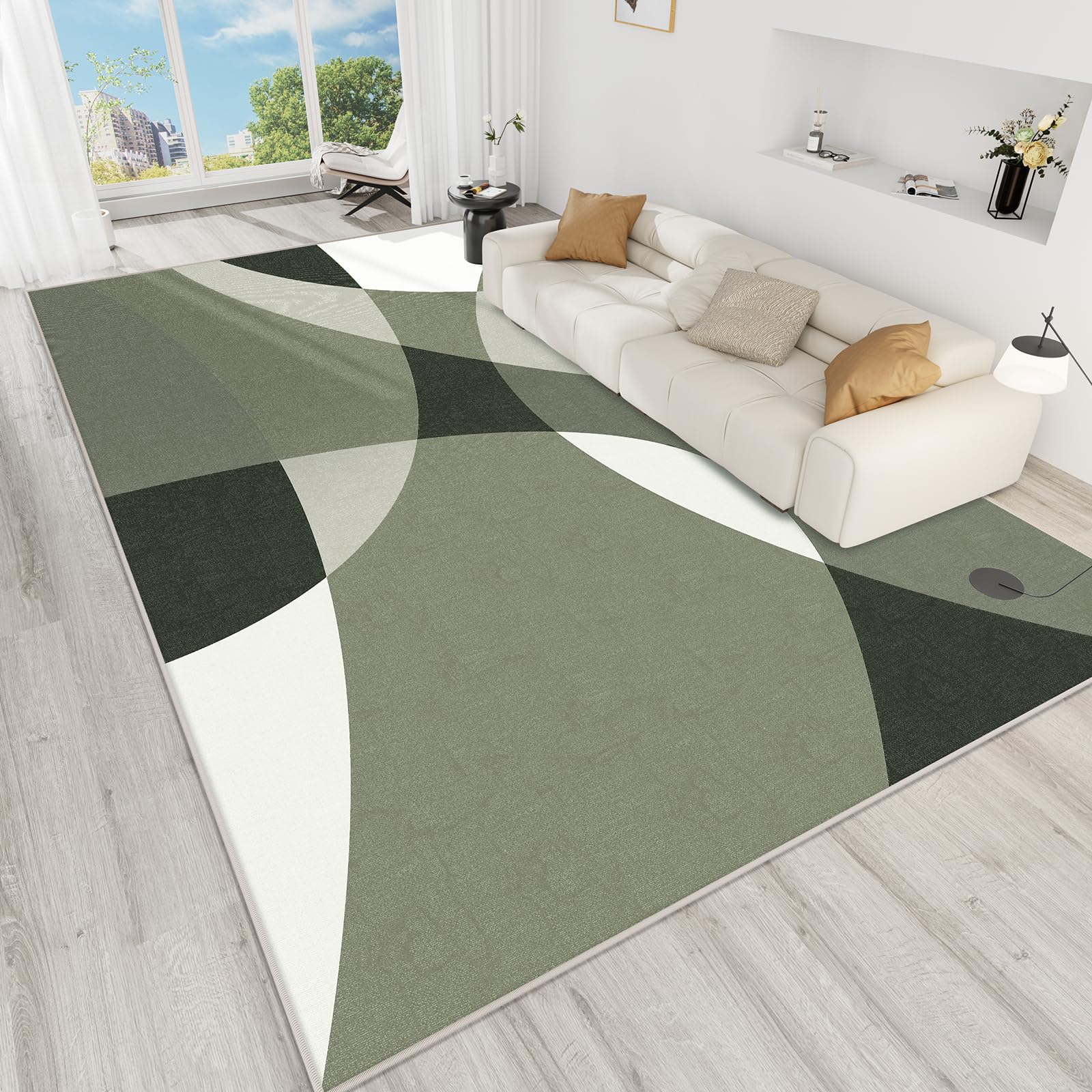 IKALIFE Geometric Rugs Living Room - 200x300 cm Upgraded 10mm Thick Sponge Large Washable Area Rugs, Non Slip Low Pile Floor Carpet for Bedroom Lounge Office Front Room, Modern Living Room Carpets