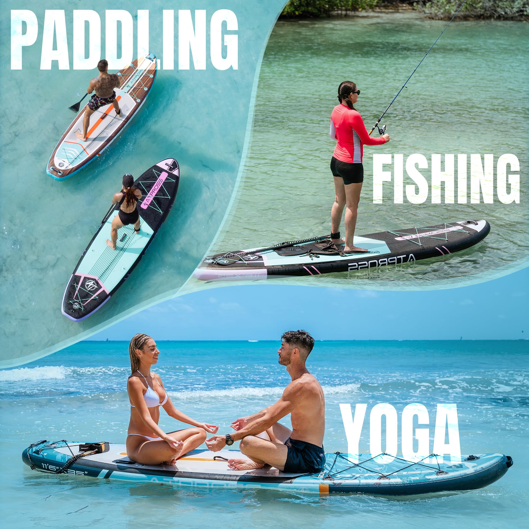 11'6"x35" Inflatable Stand Up Paddle Board 450LBS Weight Capacity Extra Wide Non-Slip Stable Deck Adult SUP,Premium Accessories Kit & Backpackfor Yoga, Fishing, Surf