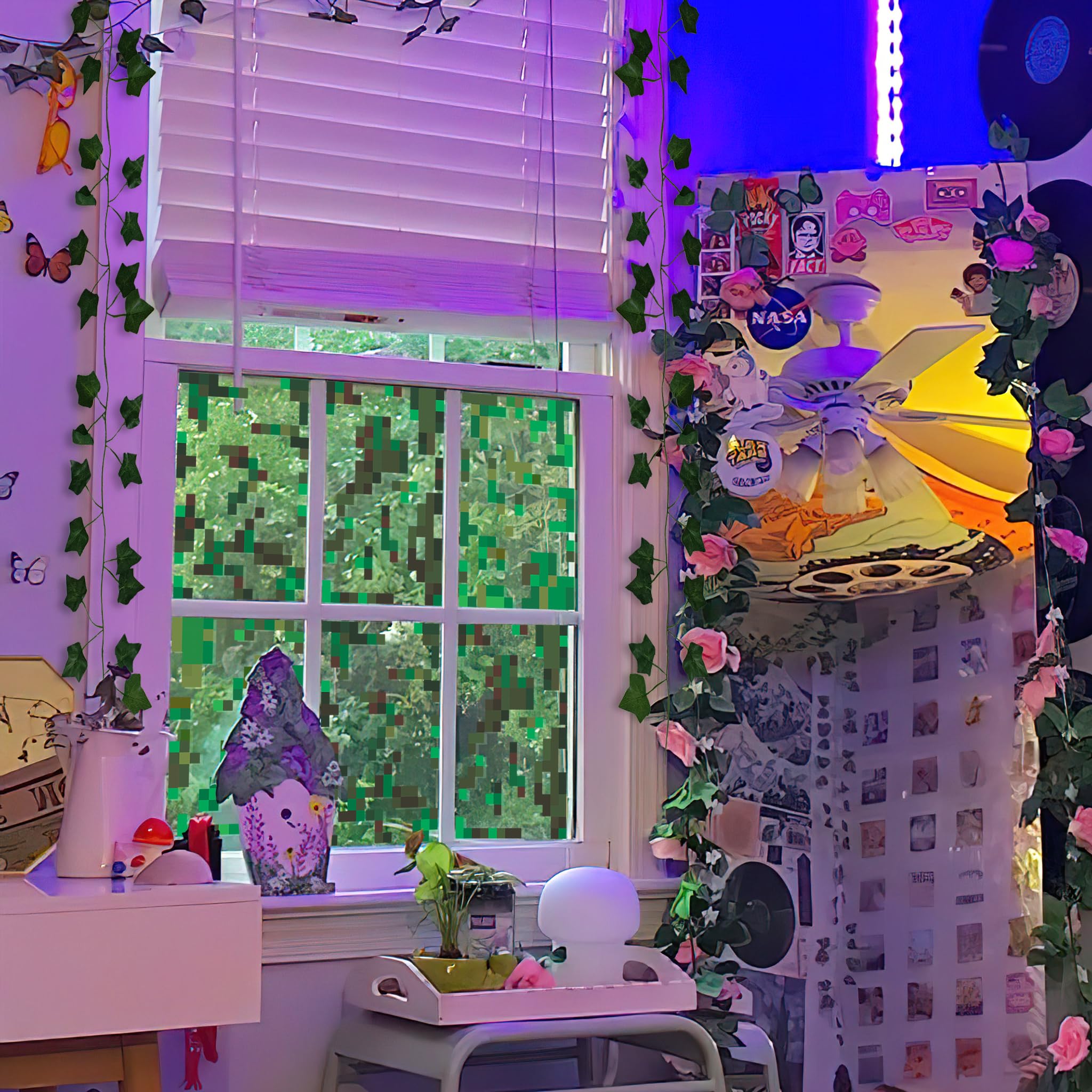 HK Studio Pixel Rainy Window Sticker Aesthetic - Pixel Art for Dorm, Game Room Decor 11" x 13" Pack 6