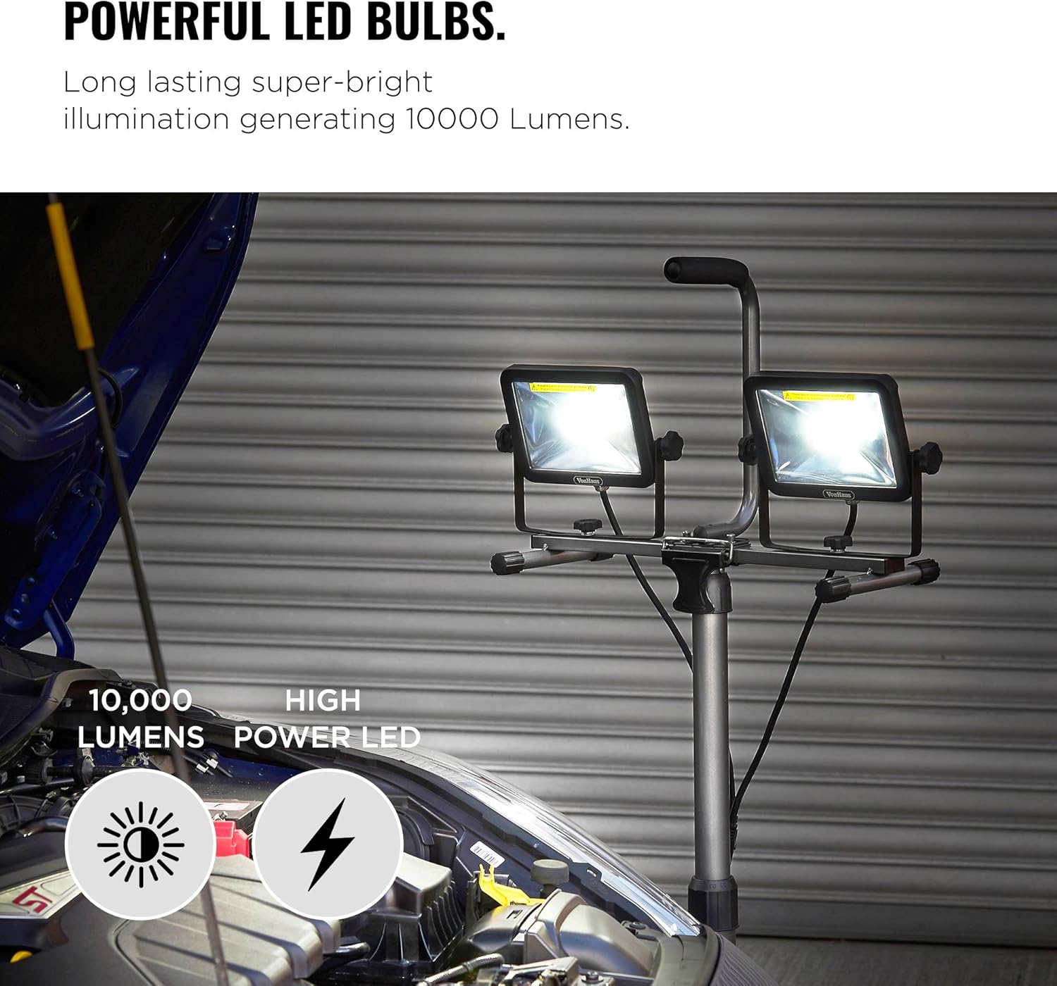 🔥 Flаѕh Sаlе VonHaus Two-Head 10000 Lumen LED Work Light with Detachable Metal Lamp Housing, Metal Telescopic Tripod Stand, Rotating Waterproof Lamps and 8.2Ft Power Cord