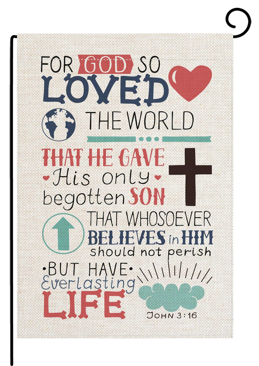 Christian Bible Verse Garden Flag Vertical Double Sided John 3:16 for God So Loved The World Flag Yard Outdoor Decoration 12.5 x 18 Inch