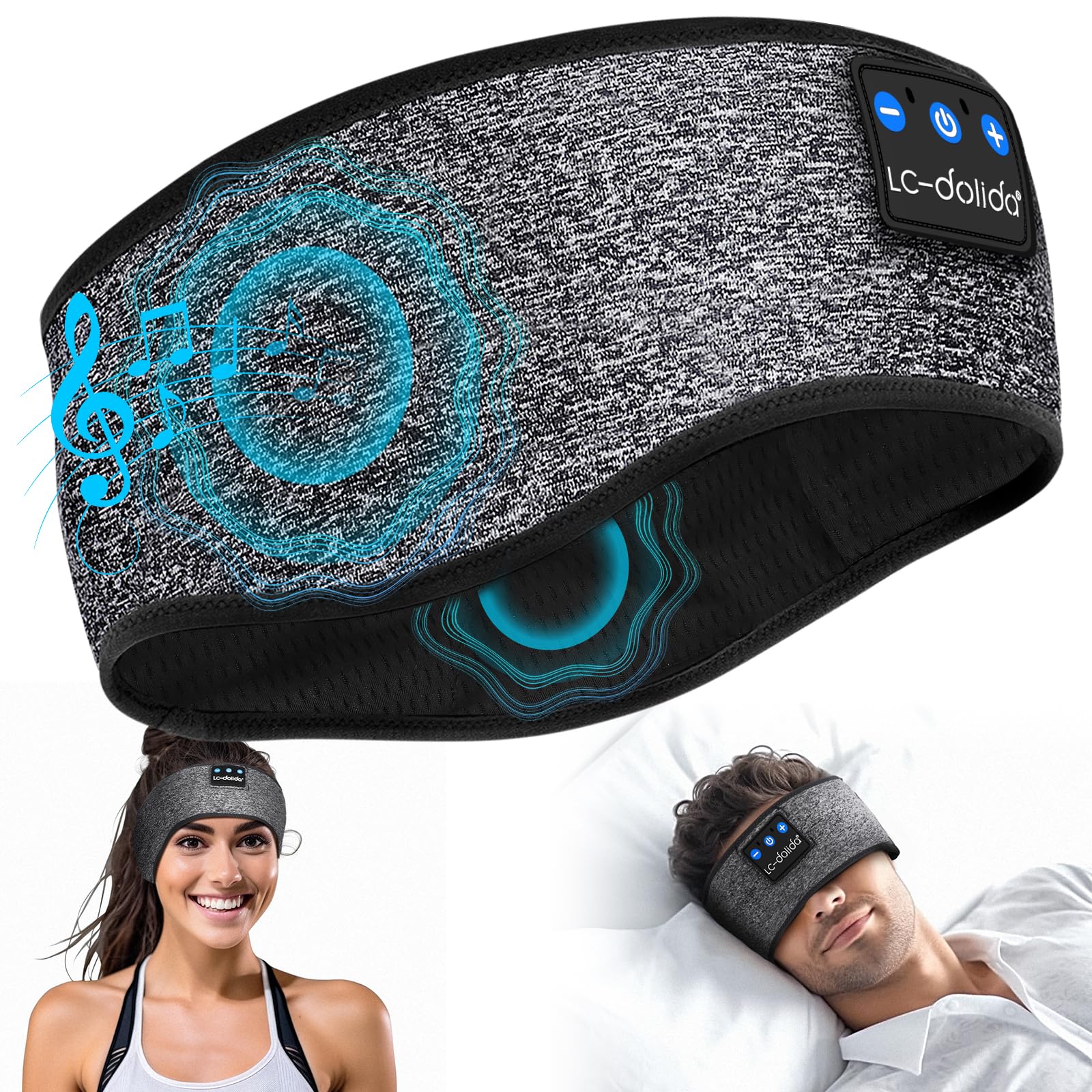 LC-dolida Sleep Headphones Bluetooth Headband, Wireless Headband with HD Speakers, Headphones Wireless for Side Sleepers, Sport, Yoga, Travel, Gifts for Mom, Men, Women, Teens, Kids