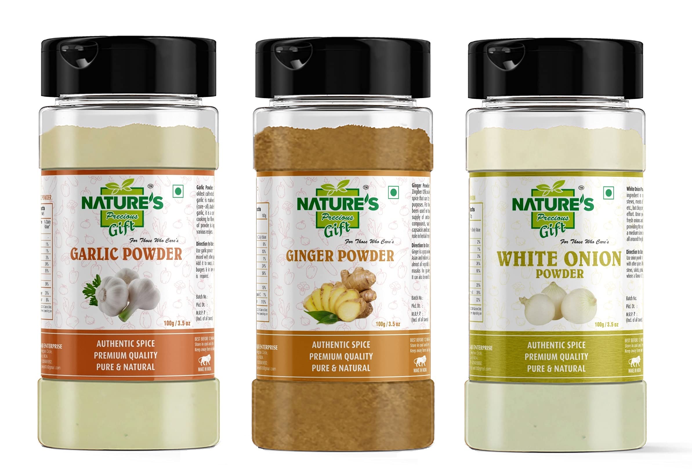 NATURES GIFT - FOR THOSE WHO CARES Garlic Powder, Ginger Powder & Onion Powder Combo Pack - 100 grams Each Spice Jar (B09B3GK8ZD) Amazon Price History, Amazon Price Tracker