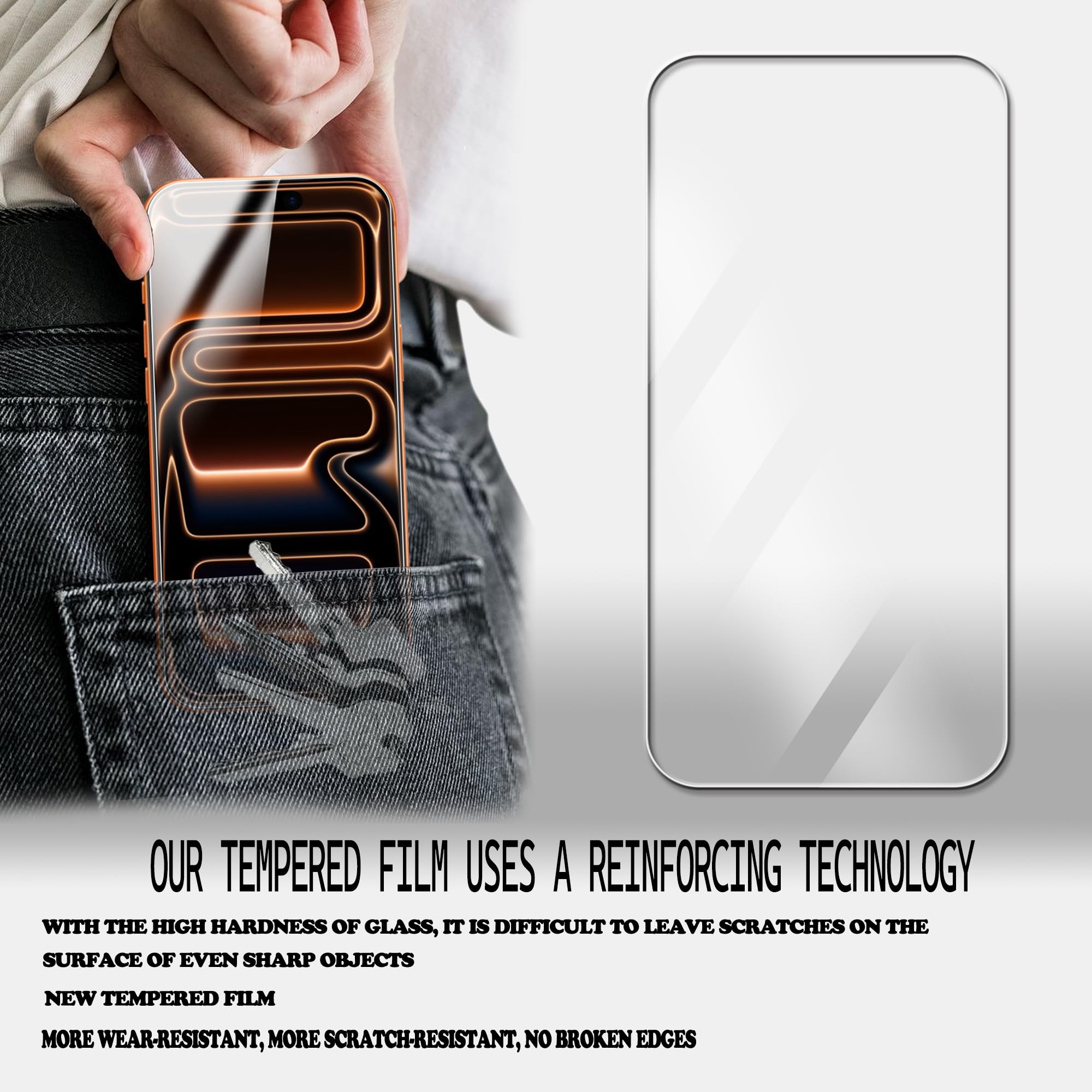 Displayschutzfolie für iPhone 17 Pro, gehärtetes Glas, 2 Stück, mit einfachem Ausrichtungswerkzeug
