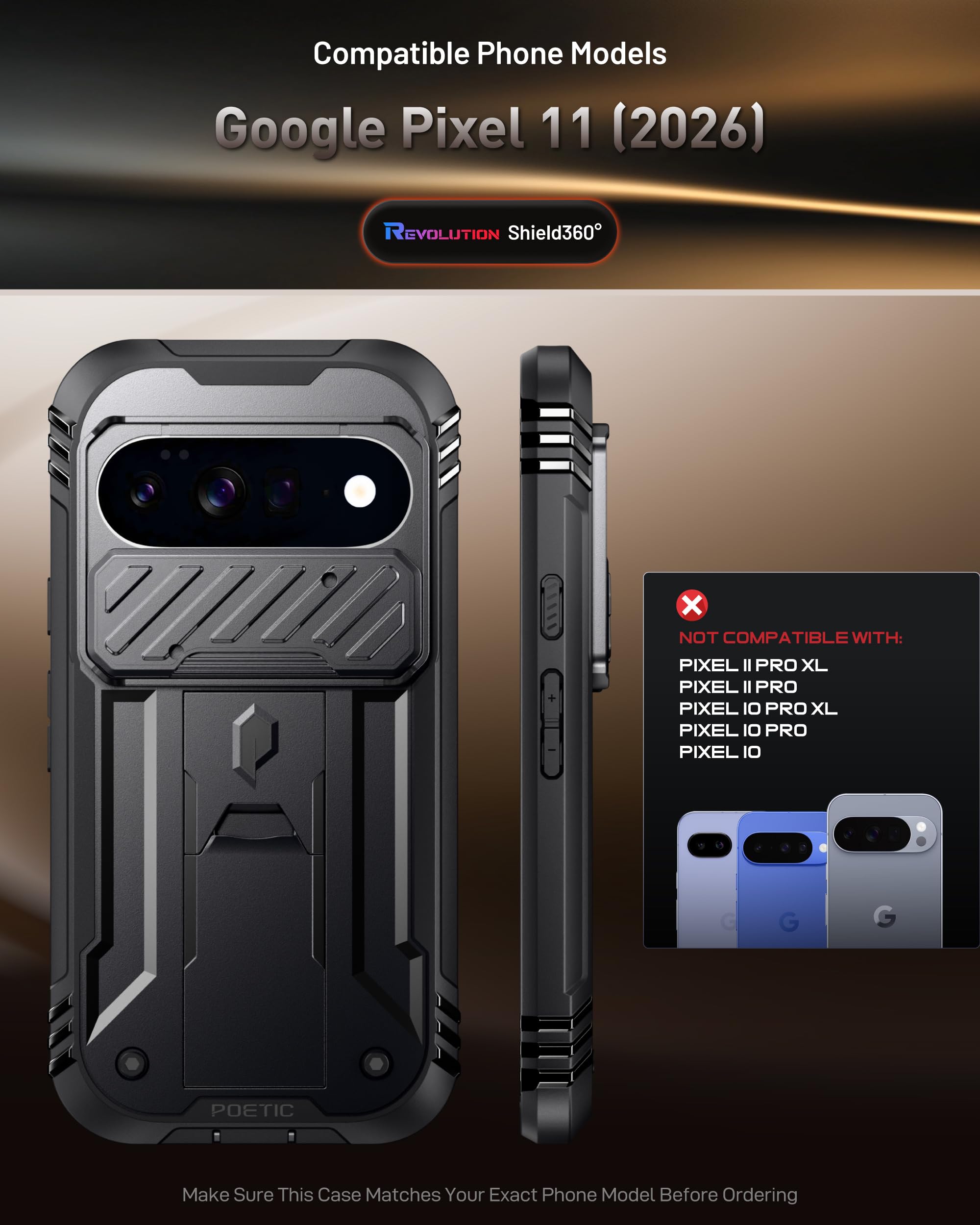 Poetic Revolution - Custodia per Google Pixel 11, copertura per fotocamera scorrevole, pellicola protettiva in vetro temperato, testato contro cadute da 5,1 m, resistente a doppio strato, antiurto