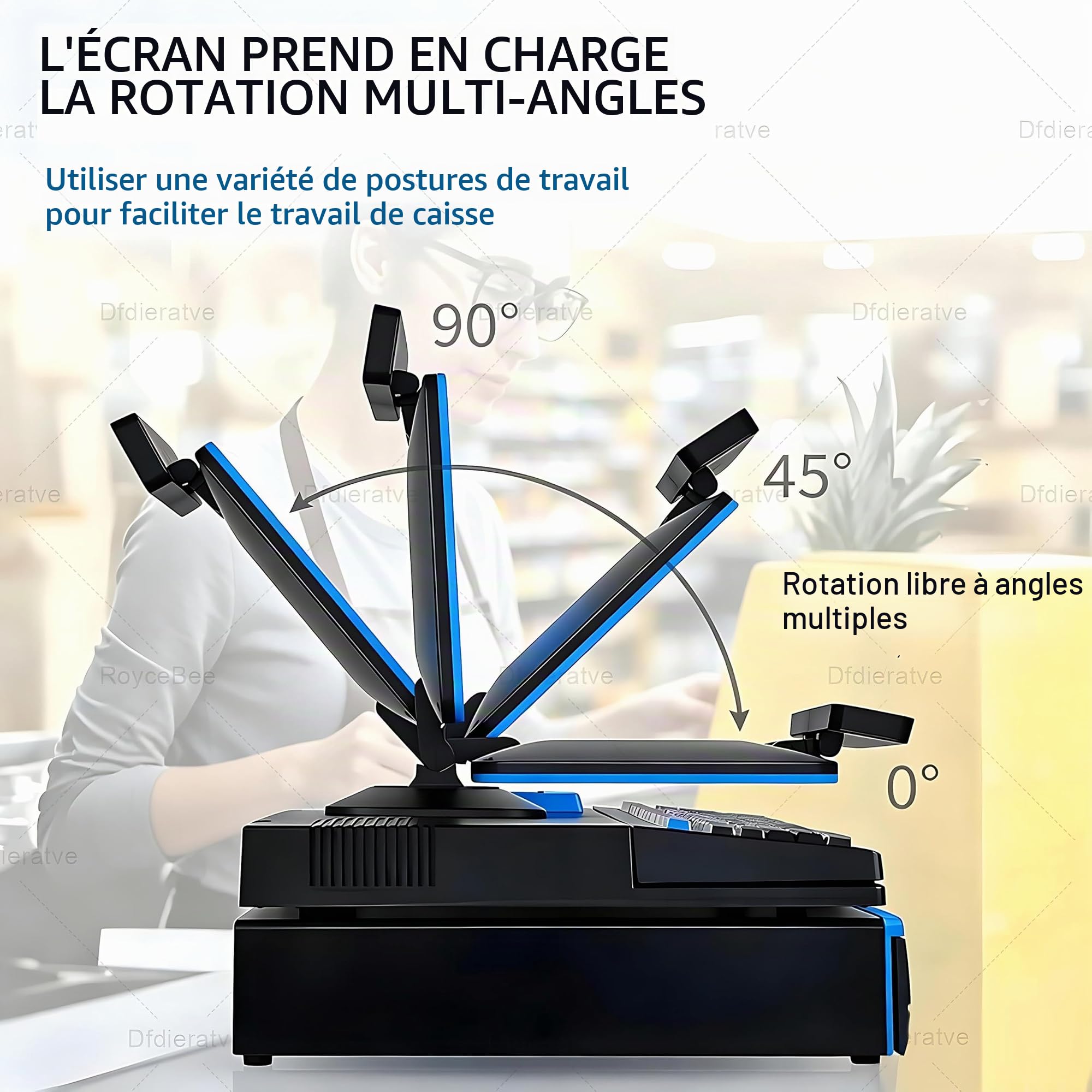 Terminal de Point de Vente avec Scanner, Caisse enregistreuse Intelligente, imprimante Thermique 58mm intégrée, tiroir-Caisse, i5/8Go/128Go, Windows 10 – pour Boulangerie, supermarché Blue